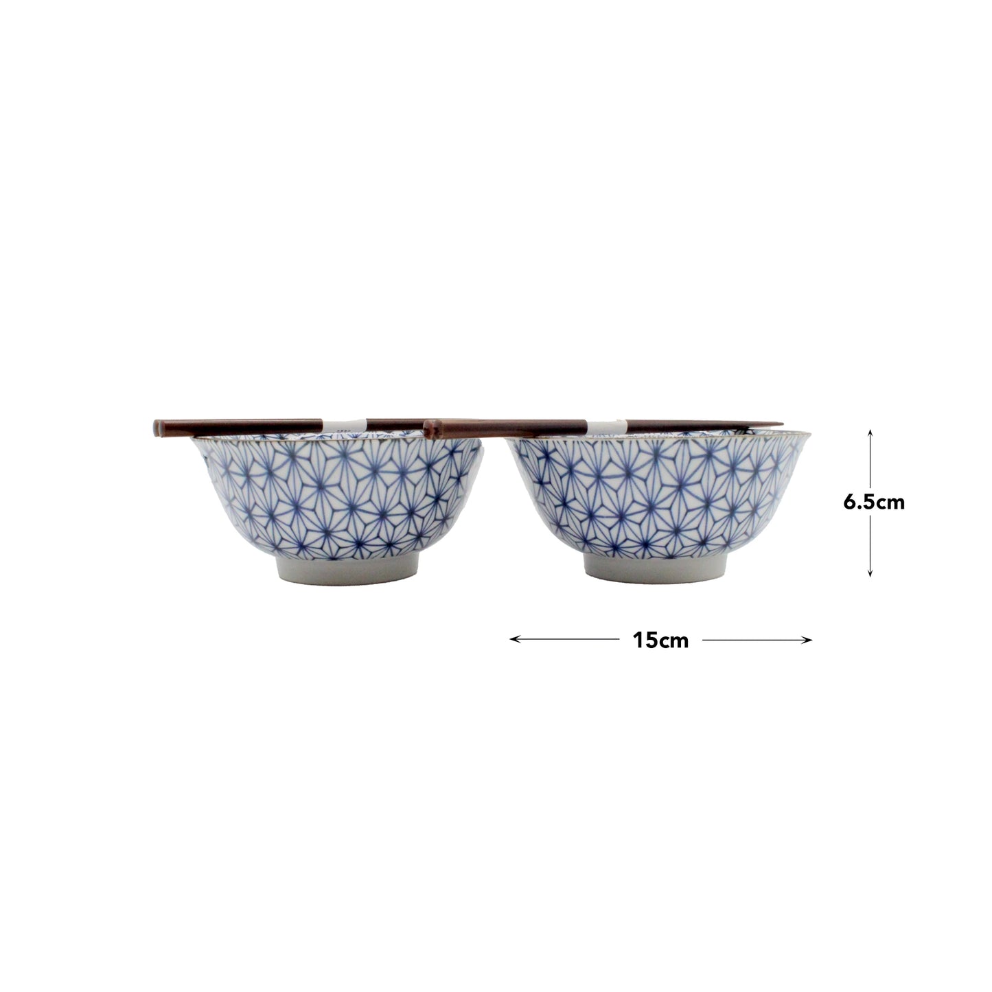 
                  
                    The Asanoha Bowls Gift Set - Blue & White includes two ceramic Japanese bowls with an Asanoha pattern and wooden chopsticks. Each bowl is 6.5 cm tall and 15 cm wide—ideal for ramen lovers.
                  
                