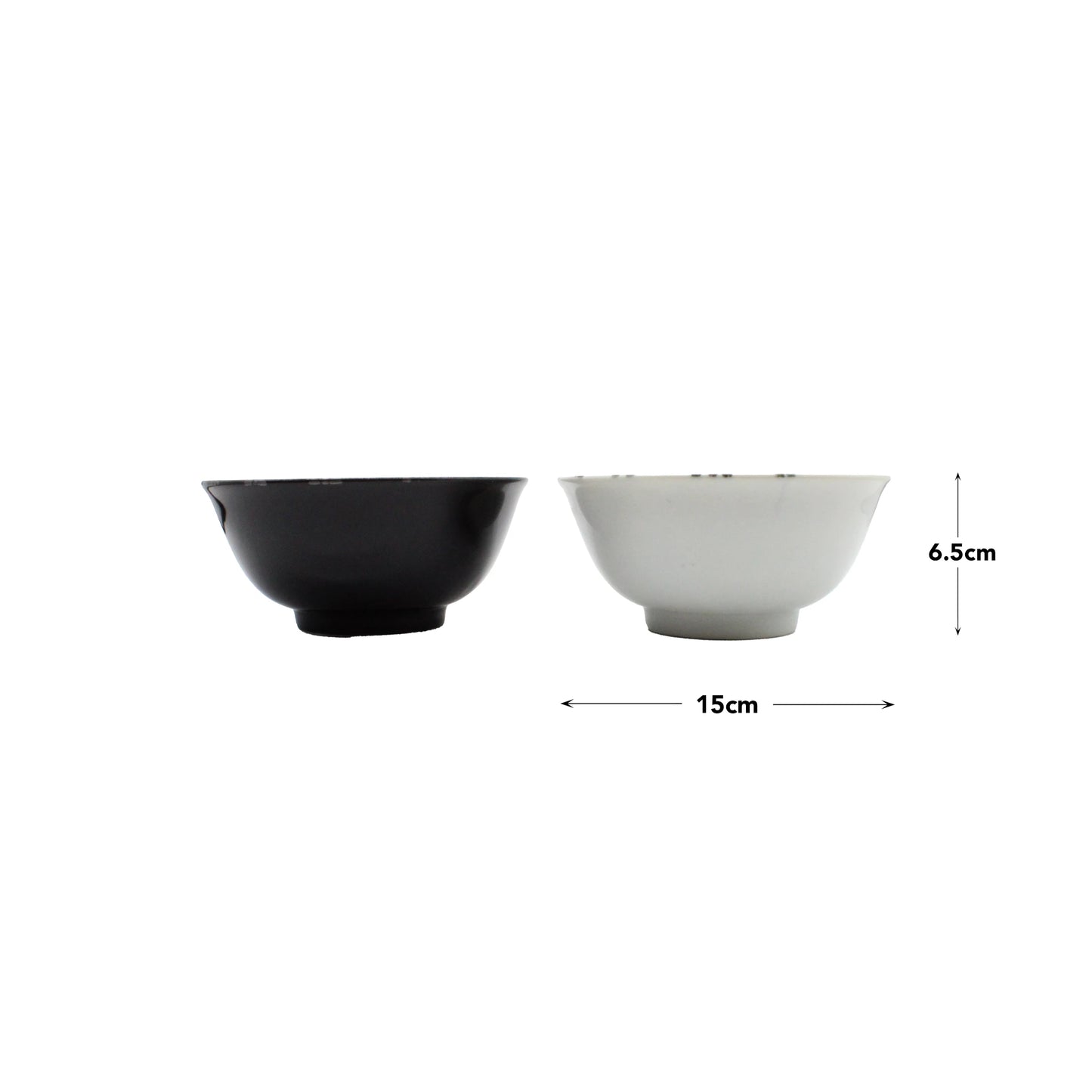 
                  
                    The Sakura Blossom Bowls Gift Set – Black & White features two ceramic bowls, each 15 cm in diameter and 6.5 cm high, elegantly placed side by side for a stylish Japanese-inspired presentation.
                  
                