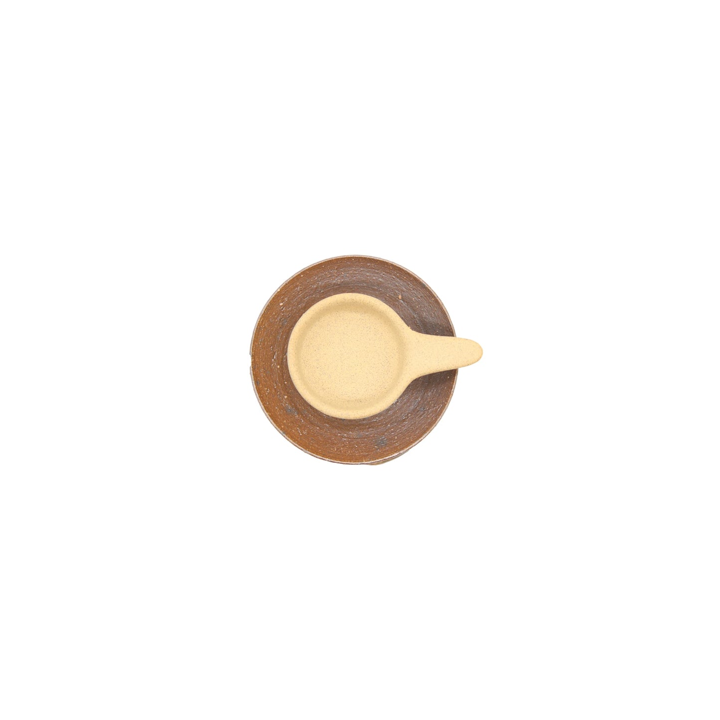 
                  
                    The Chakouro Rustic Brown Japanese Tea Burner, featuring a handle and saucer in traditional Japanese style, is shown from above against a white background.
                  
                