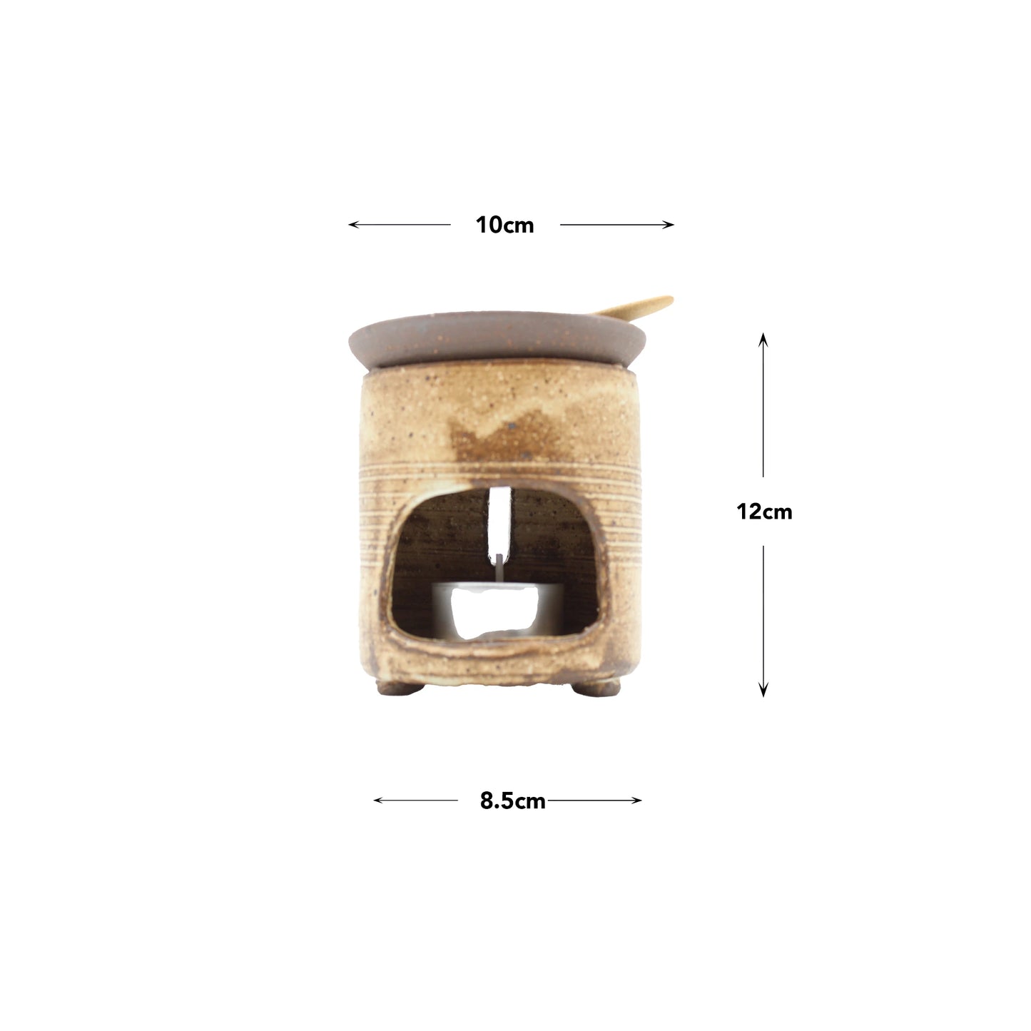 
                  
                    The Chakouro Rustic Brown Japanese Tea Burner features traditional Japanese design, includes a spoon, and measures 10 cm wide, 8.5 cm deep, and 12 cm tall.
                  
                