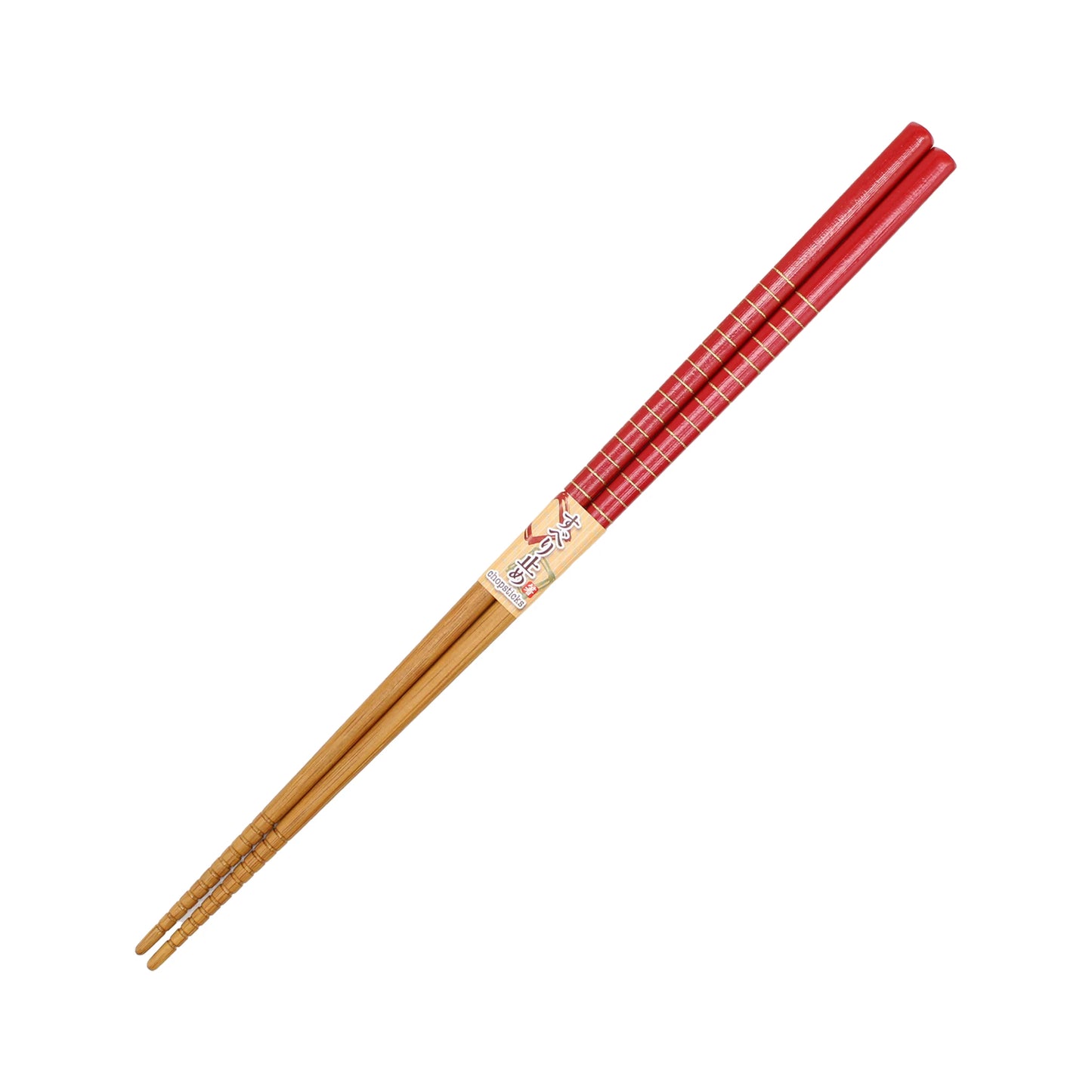 A pair of Japanese Cooking Chopsticks - Wood, featuring traditional red and gold patterned handles, displayed on a white background.
