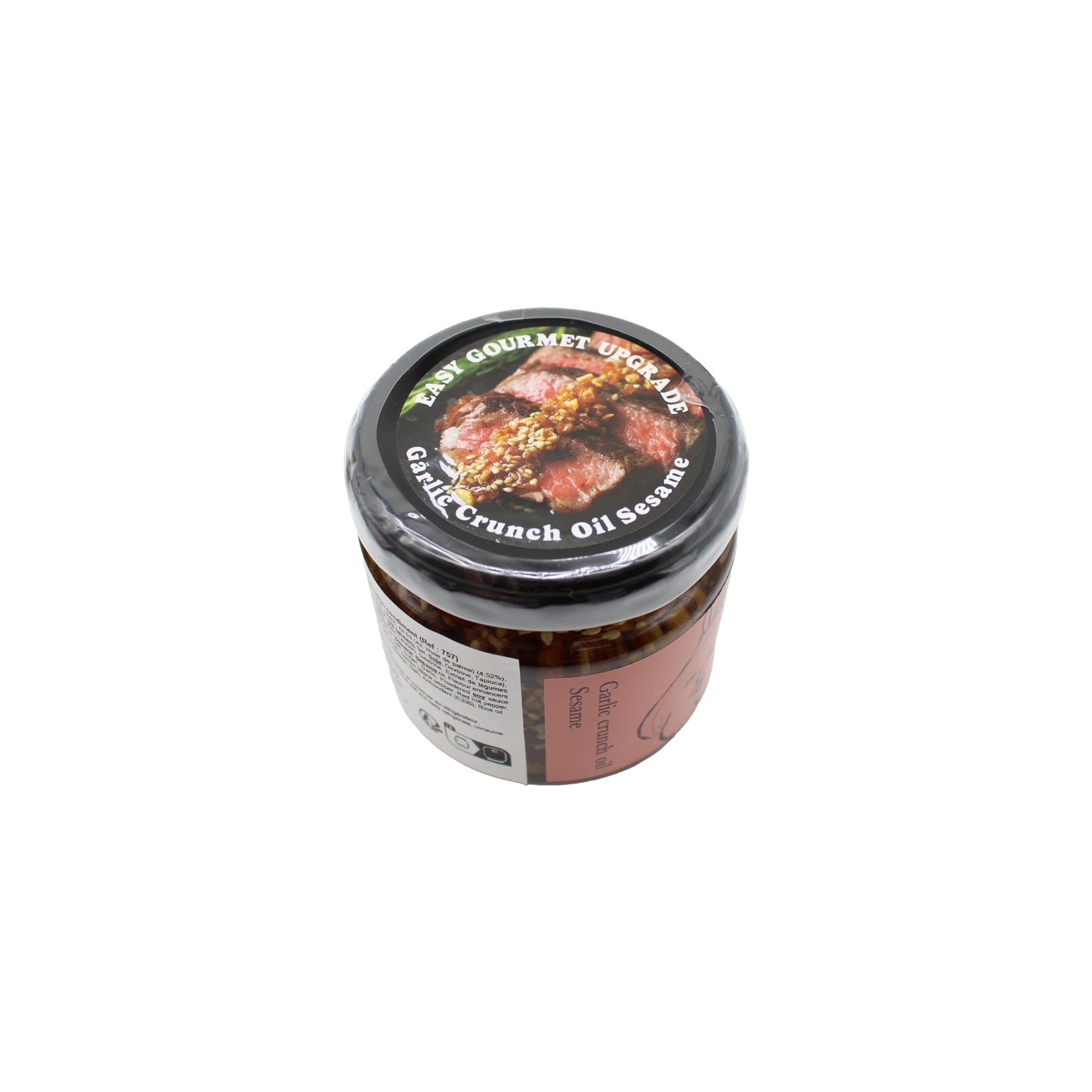 
                  
                    A 110g jar of Crispy Garlic, Sesame & Fried Onion Condiment with a clear lid showcases the flavorful blend—ideal as a crispy topping or Japanese-style seasoning featuring rich fried garlic oil and sesame flavors.
                  
                