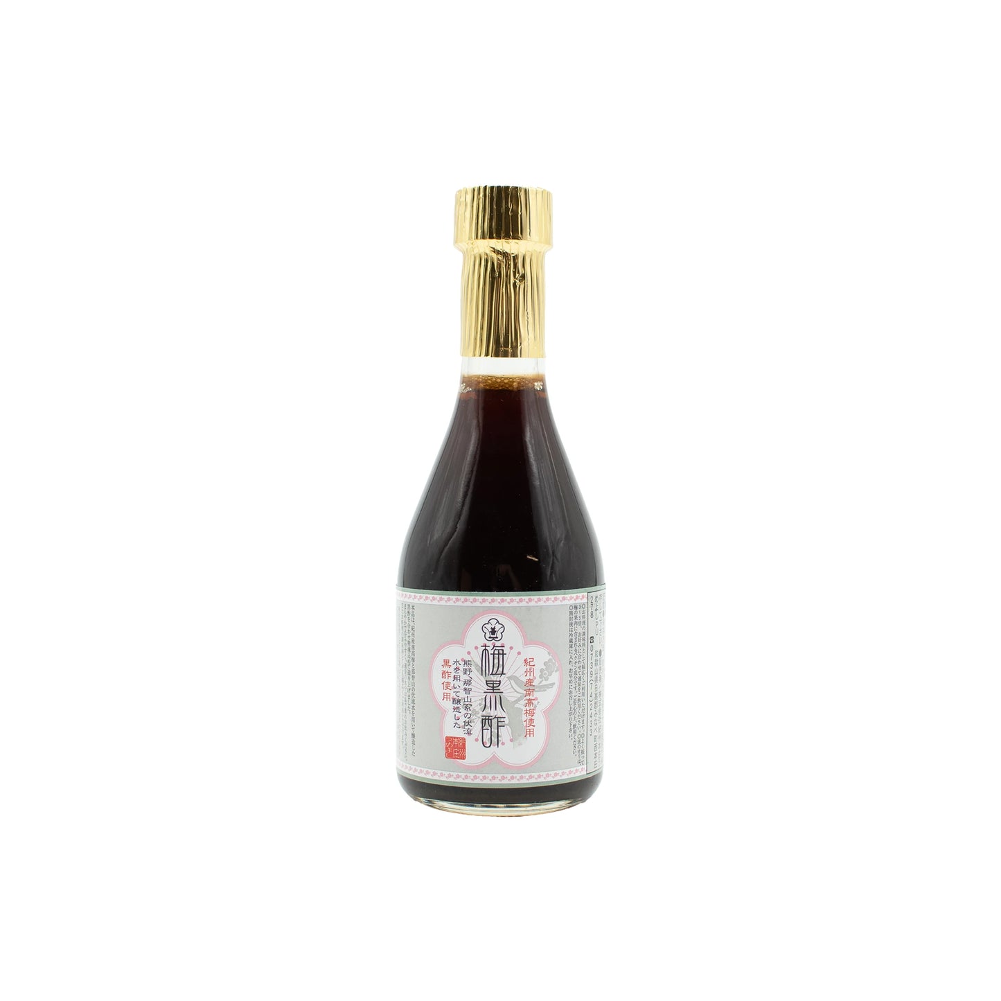 A 290ml bottle of Dark Ume Plum Vinegar with a gold foil cap and a white label featuring red and black Chinese text, reminiscent of Japanese black rice vinegar made from select ingredients.