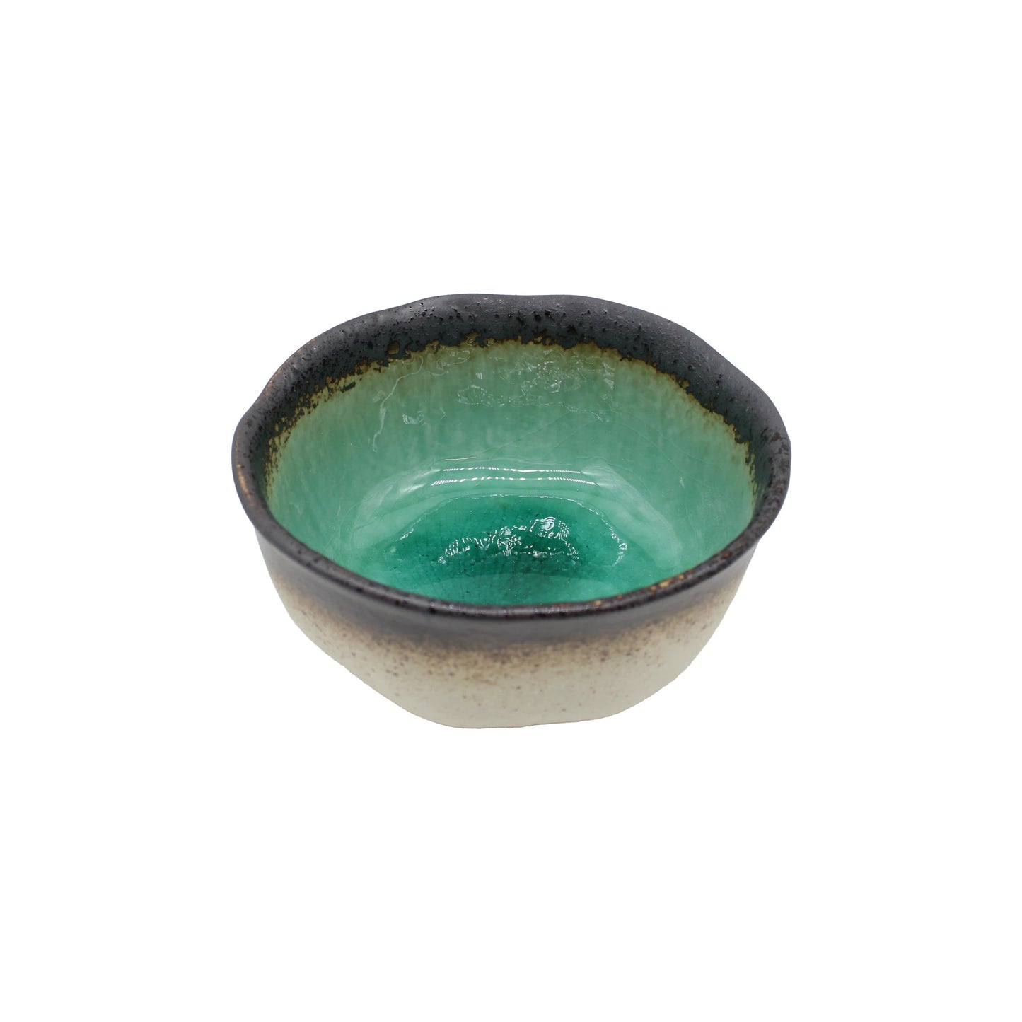 The Deep Bowl - Turquoise Crackle Glaze features a textured, uneven edge and a turquoise crackle interior that fades into beige and brown tones, capturing the timeless beauty of Japanese porcelain craftsmanship.