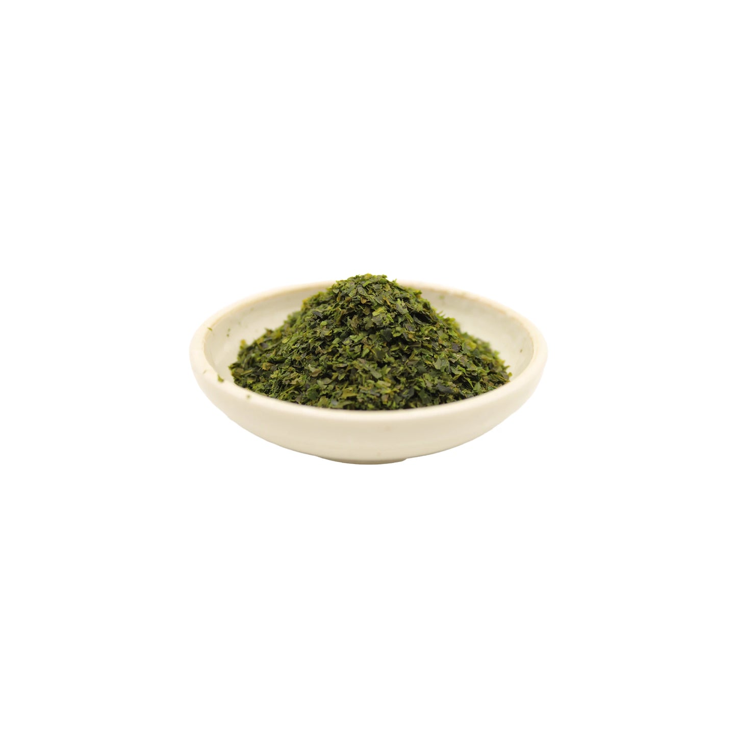
                  
                    A small white dish holds a mound of Dried Aonori Seaweed Flakes - 20g, placed against a plain white background.
                  
                