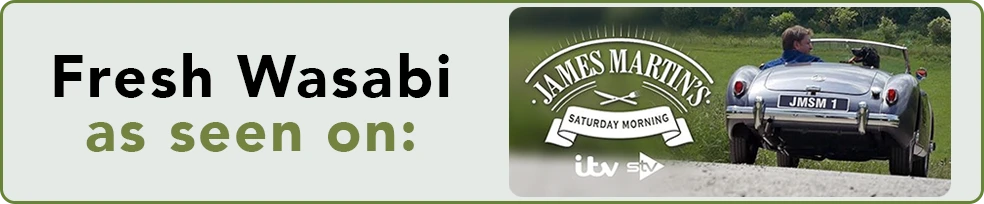 Banner saying Fresh Wasabi was featured on James Martin's Saturday Morning television show on ITV