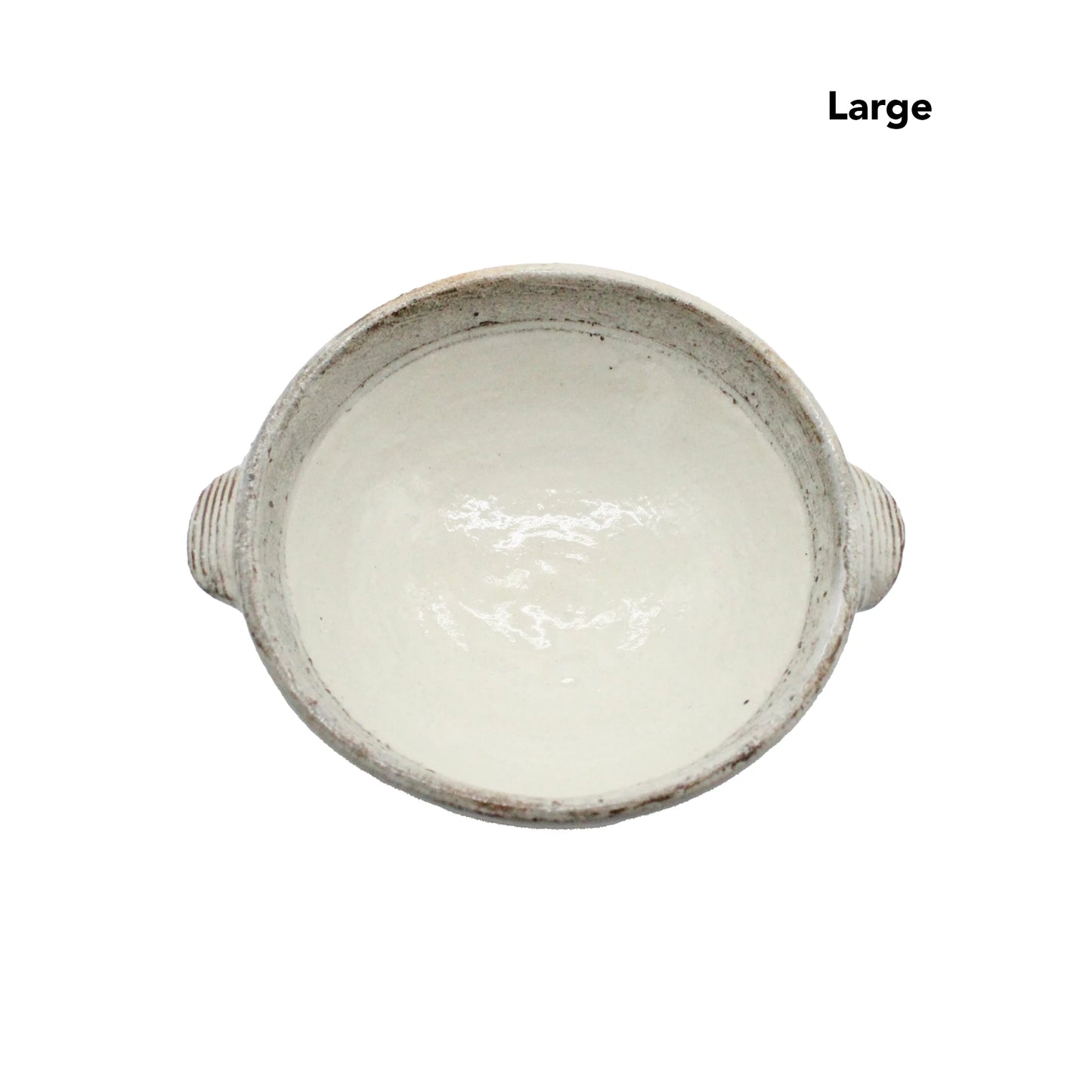 Top view of the Ear Bowls - Fuchiara Carved, a large, round white ceramic bowl with two handles in Japanese style, set against a plain white background.