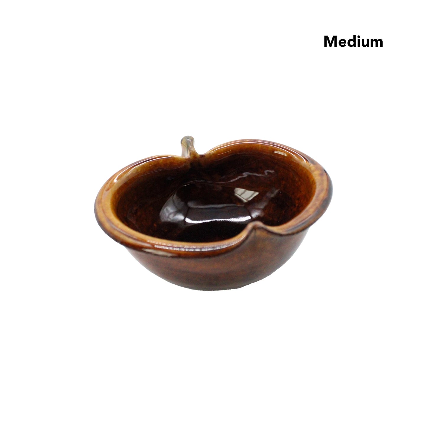
                  
                    A medium-sized, brown Apple Bowls - Candy Glaze ceramic bowl inspired by Japanese pottery with a glossy finish, photographed on a white background and Medium text in the top right corner.
                  
                