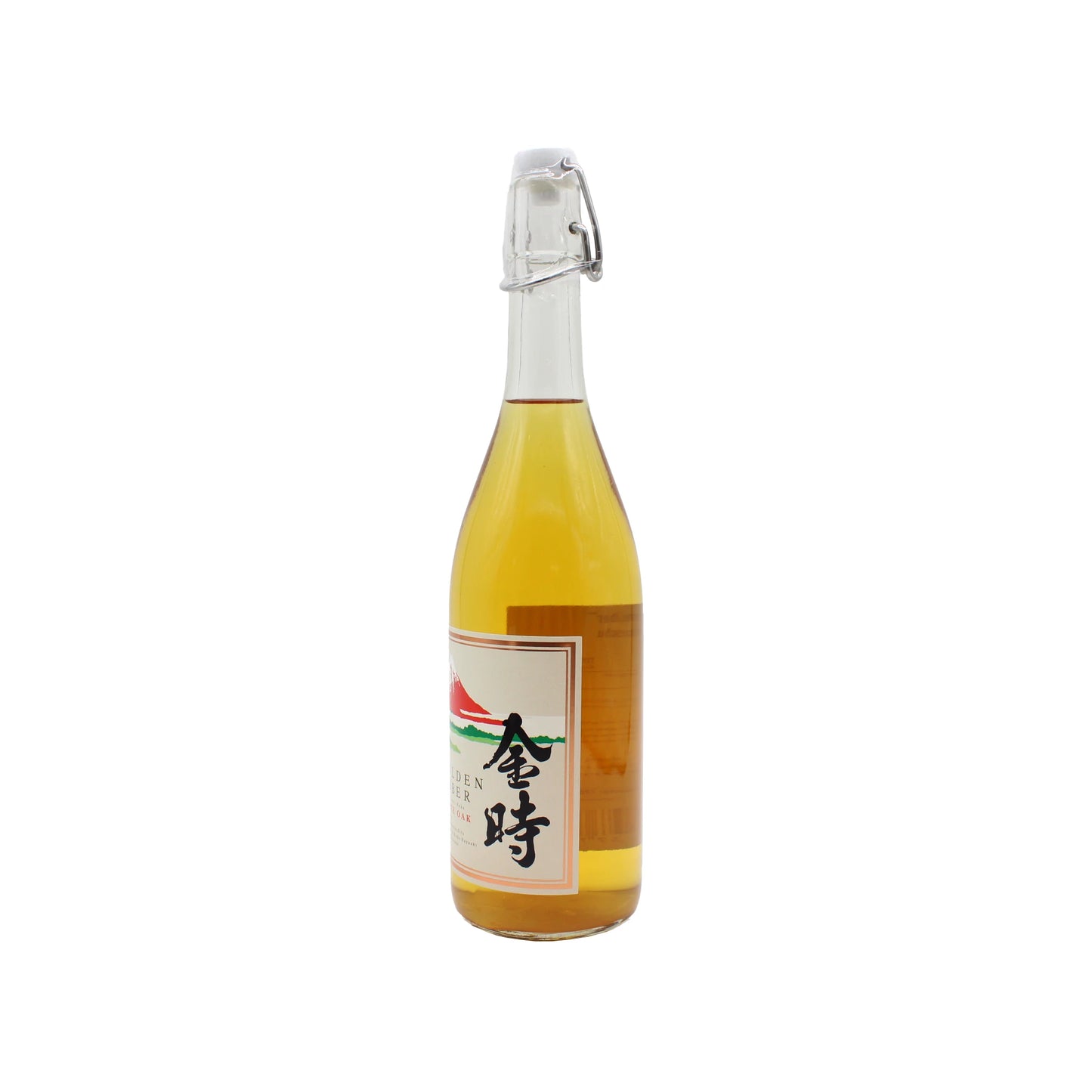 
                  
                    Golden Amber - Aged Koshu Junmai Sake (720ml) comes in a clear glass bottle with a swing-top cap and Japanese label, containing oak barrel-aged sake renowned for its rich complexity.
                  
                