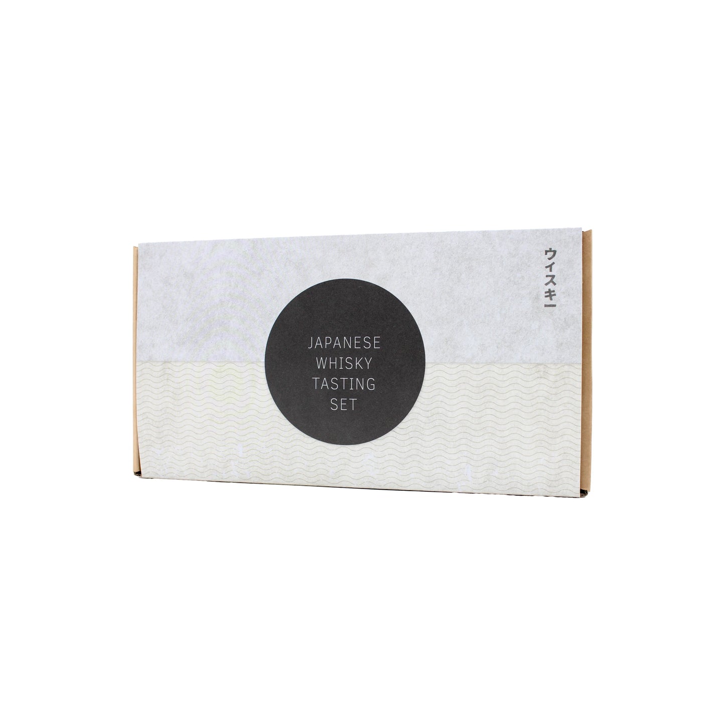 
                  
                    Rectangular Japanese Whisky Tasting Set box features a minimalistic white and black design with Japanese text on the right, offering curated whisky styles for an authentic tasting experience.
                  
                