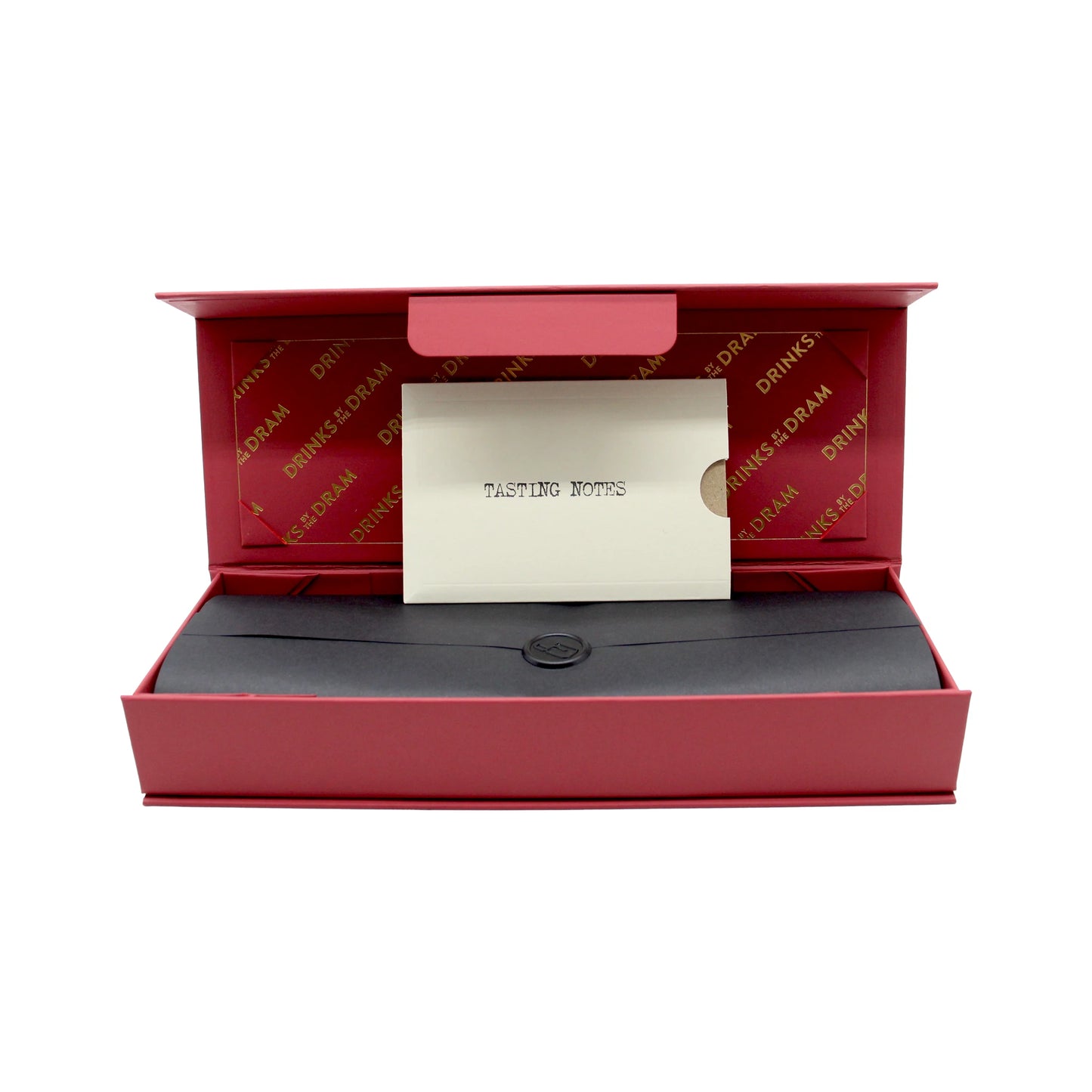 
                  
                    A red box with gold text holds a black envelope sealed with a sticker, creating an elegant presentation for The Japanese Whisky Premium Tasting Set. Inside, a white card labeled TASTING NOTES is propped up, making it the perfect way to enjoy and showcase this collection.
                  
                