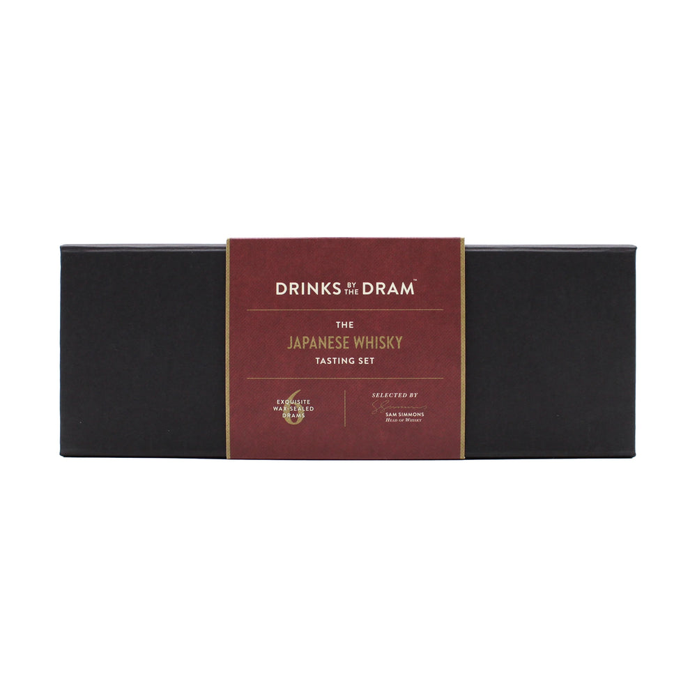 
                  
                    A rectangular black box labeled The Japanese Whisky Premium Tasting Set features a maroon and gold front label, perfect for exploring renowned Japanese whiskies.
                  
                