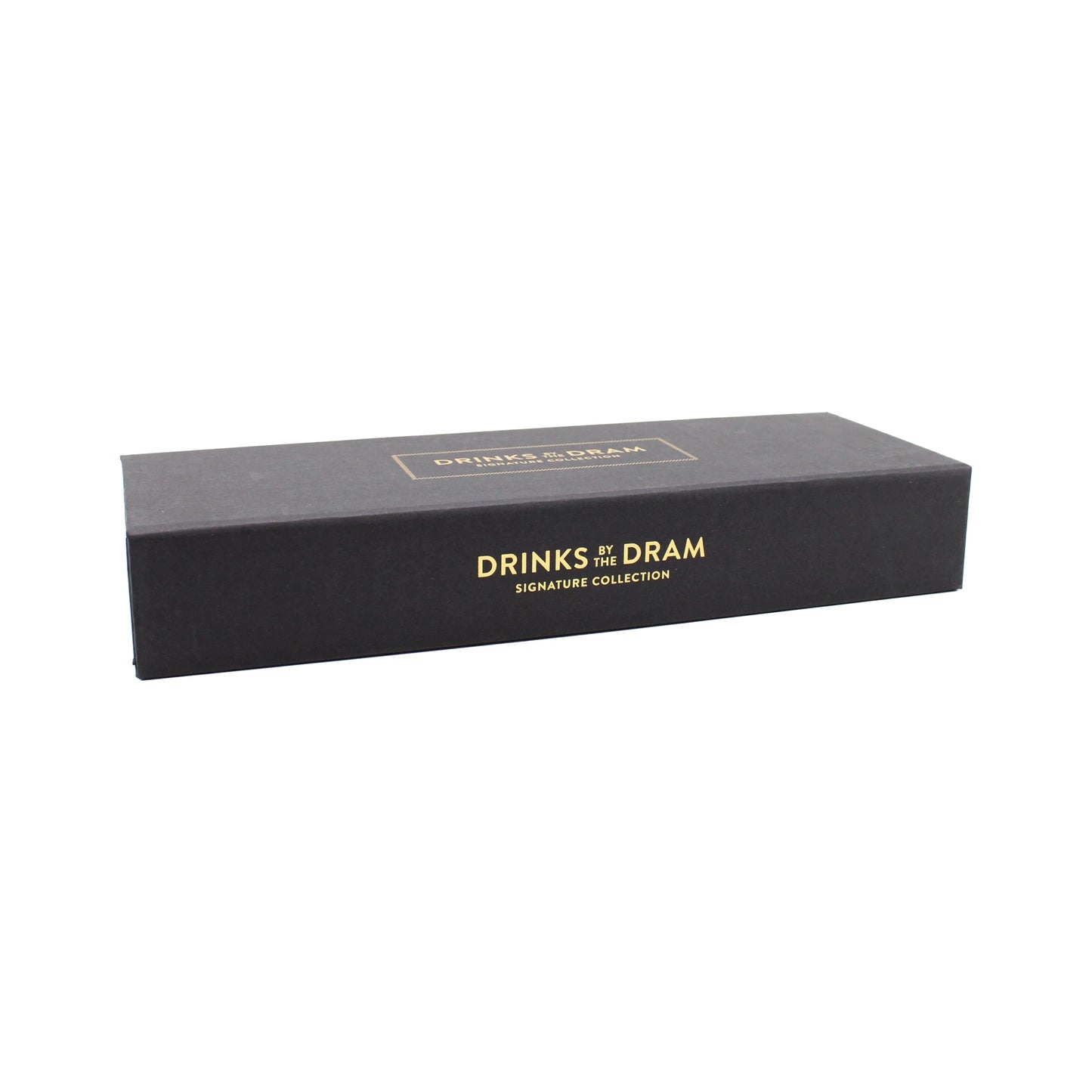 
                  
                    A rectangular black box with gold "DRINKS BY THE DRAM SIGNATURE COLLECTION" text on the lid, shown on a white background, contains The Japanese Whisky Premium Tasting Set—ideal for whisky tasting.
                  
                