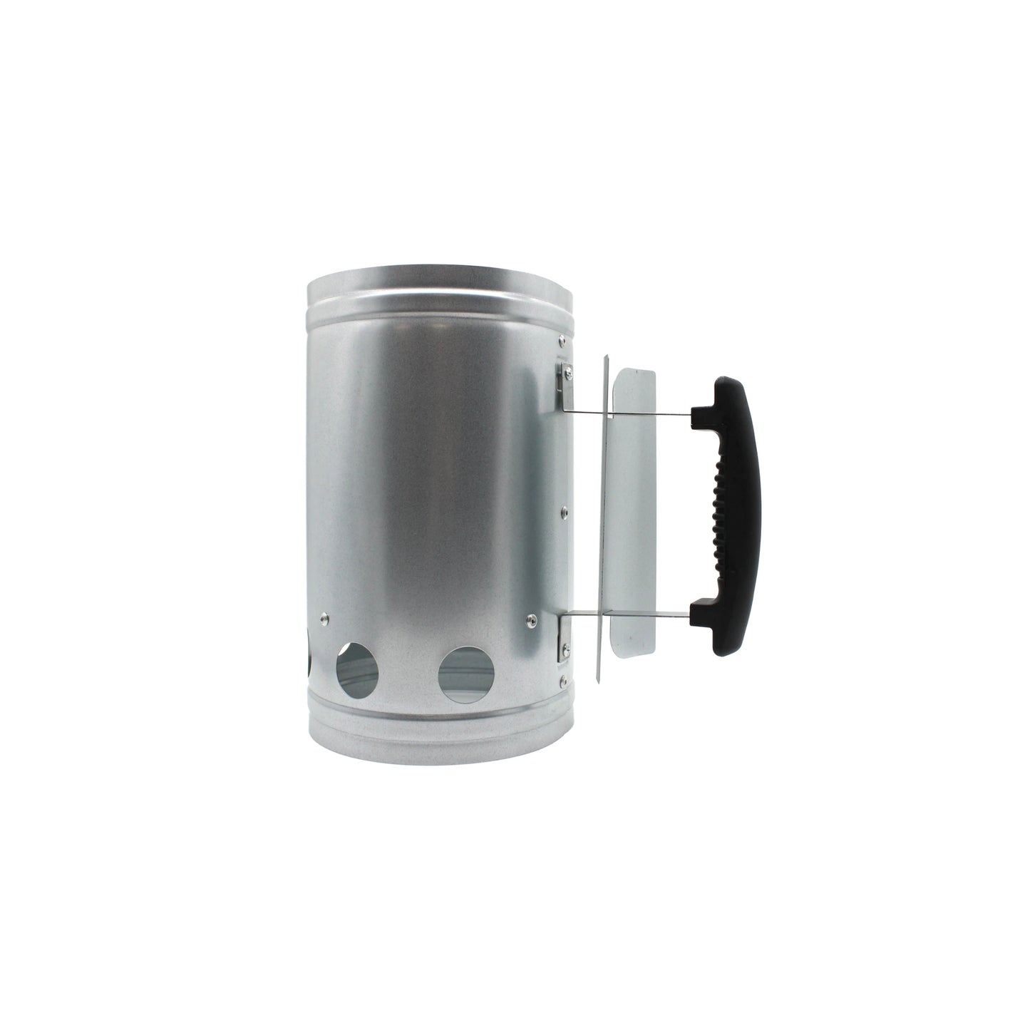 
                  
                    The Konro Grill Charcoal Chimney Starter, made of metal with a black plastic handle, is shown upright on a white background—a must-have grilling accessory for starting binchotan charcoal.
                  
                
