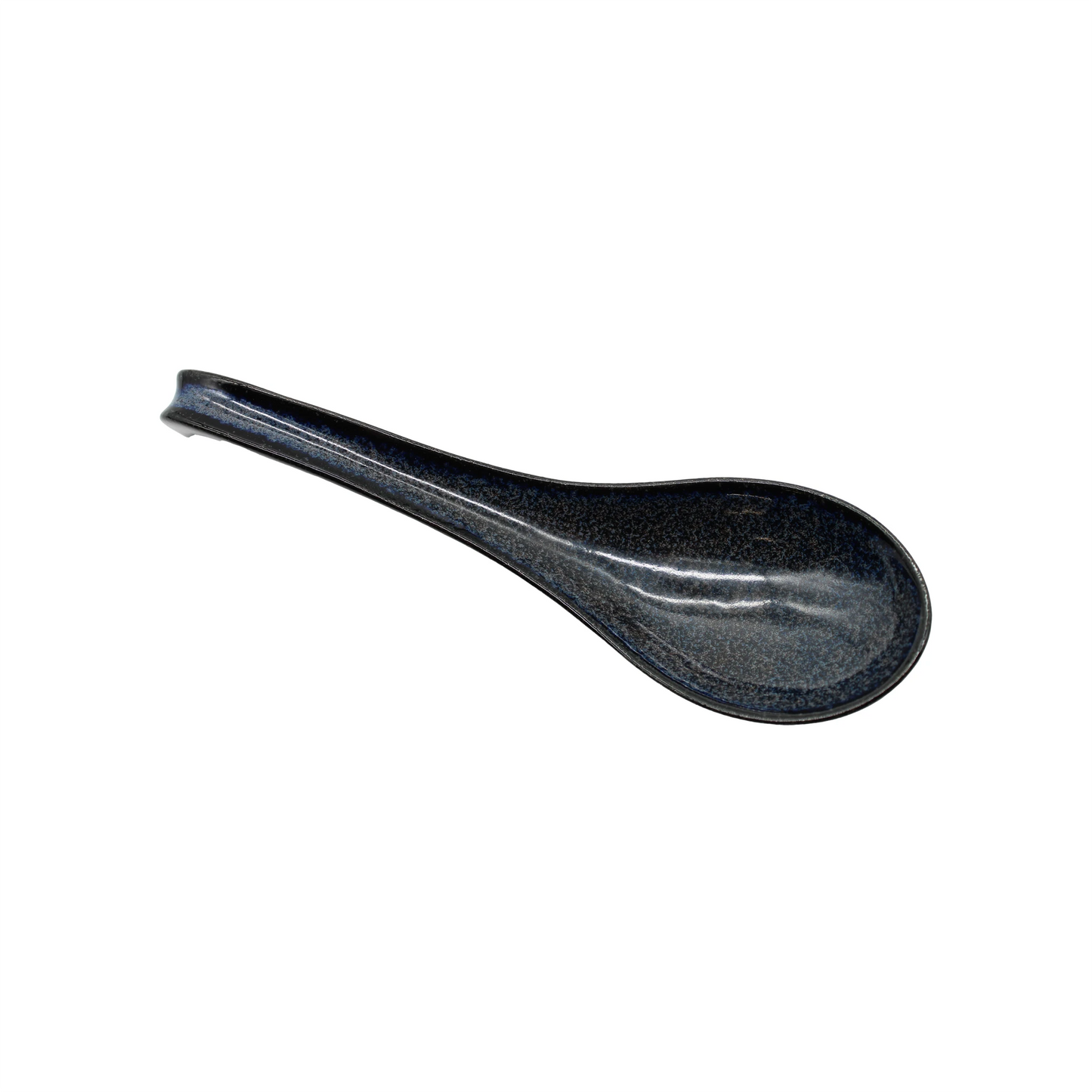 A single Spoon - Indigo Blue, made of glossy Minoyaki porcelain and inspired by traditional Chirirenge ramen spoons, is displayed against a white background.