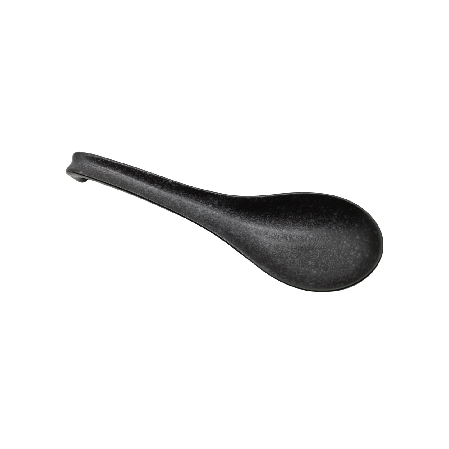 The Spoon - Matt Black is a matt black soup spoon with a rounded bowl and short handle, crafted in Minoyaki porcelain and shown on a white background.