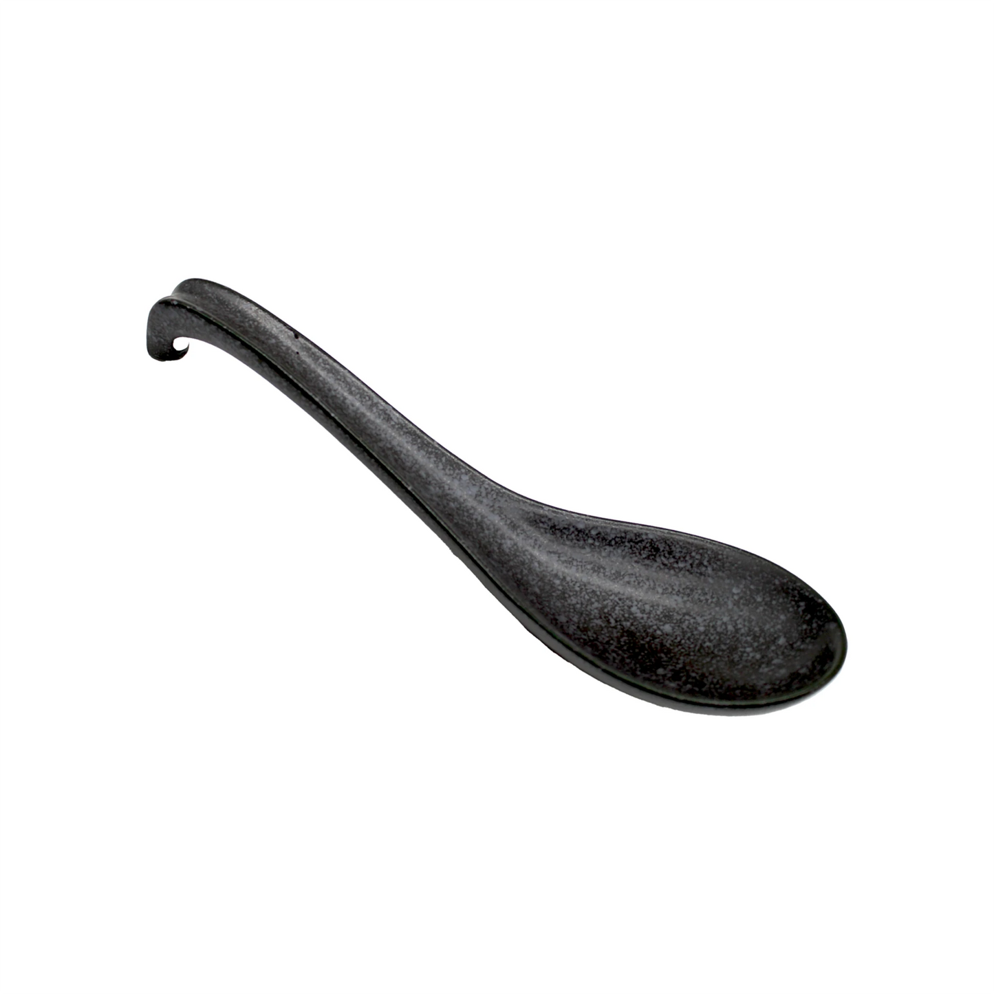 A Spoon - Matt Black with a curved handle, crafted in Minoyaki porcelain, photographed on a white background.