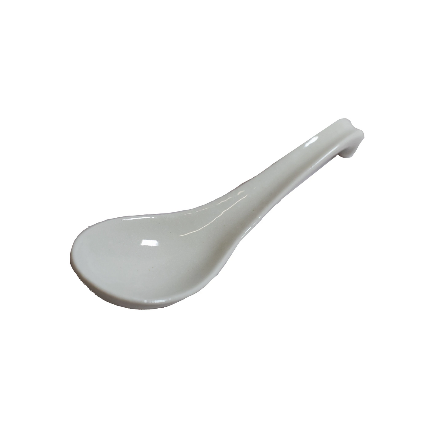 The Spoon - White Gloss is a Minoyaki porcelain ramen spoon featuring a curved bowl and short handle, shown isolated on a white background.