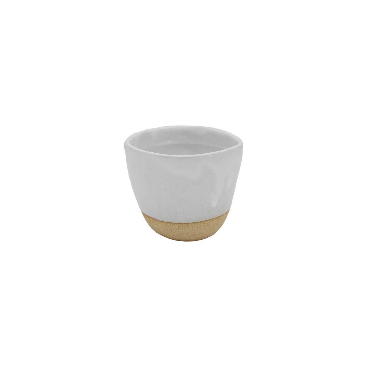 The Lopsided Mug - White And Bisque features a small ceramic design with a white glazed upper portion and an earthenware base, shown on a plain white background.