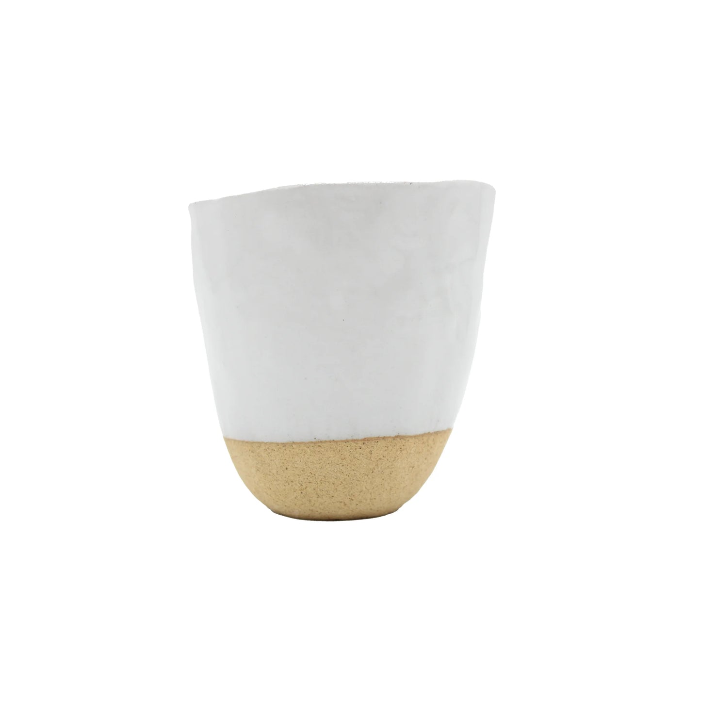 
                  
                    The Lopsided Mug - White And Bisque showcases Japanese craftsmanship with a white ceramic upper half and a natural beige bisque base, set against a plain white background.
                  
                