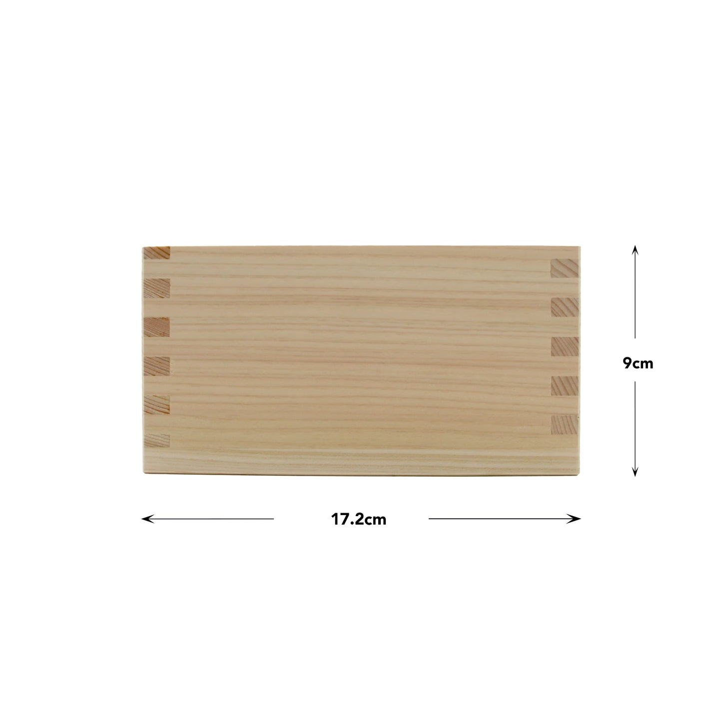 
                  
                    A 17.2cm wide, 9cm high rectangular Sake Cup - Masu Wood with finger joints.
                  
                