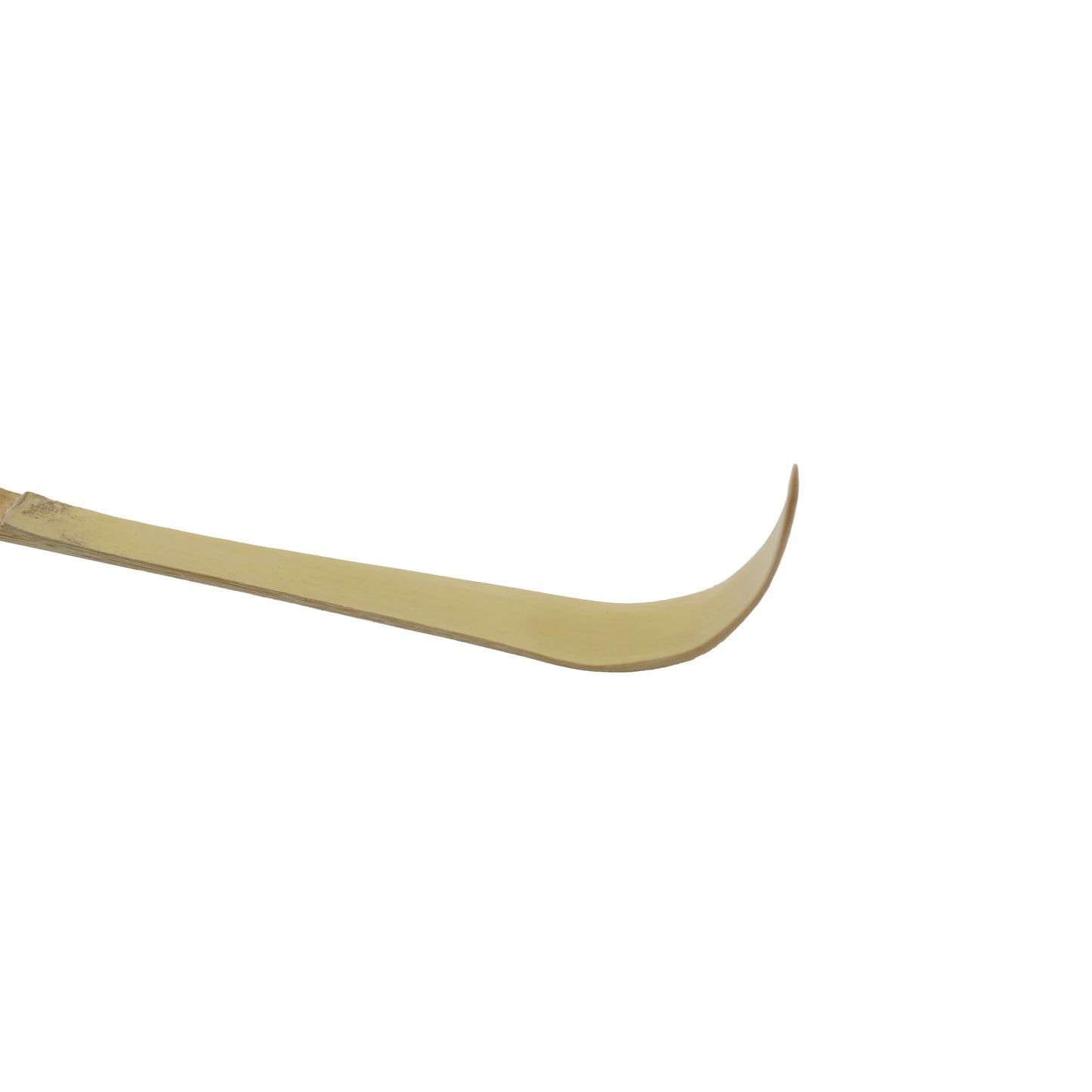 
                  
                    A close-up of the Bamboo Matcha Green Tea Spoon, featuring its handcrafted flat, curved end, displayed against a white background.
                  
                
