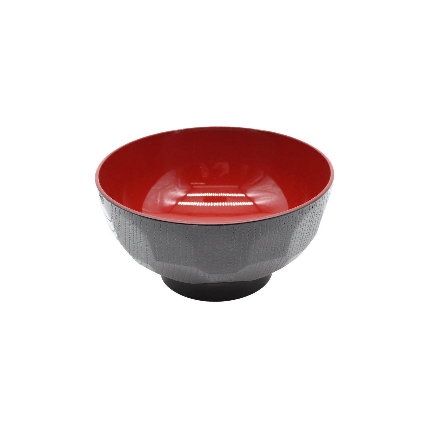 
                  
                    The Miso Bowl - Black and Red features a round design with a textured black exterior and a smooth red interior, shown against a plain white background.
                  
                