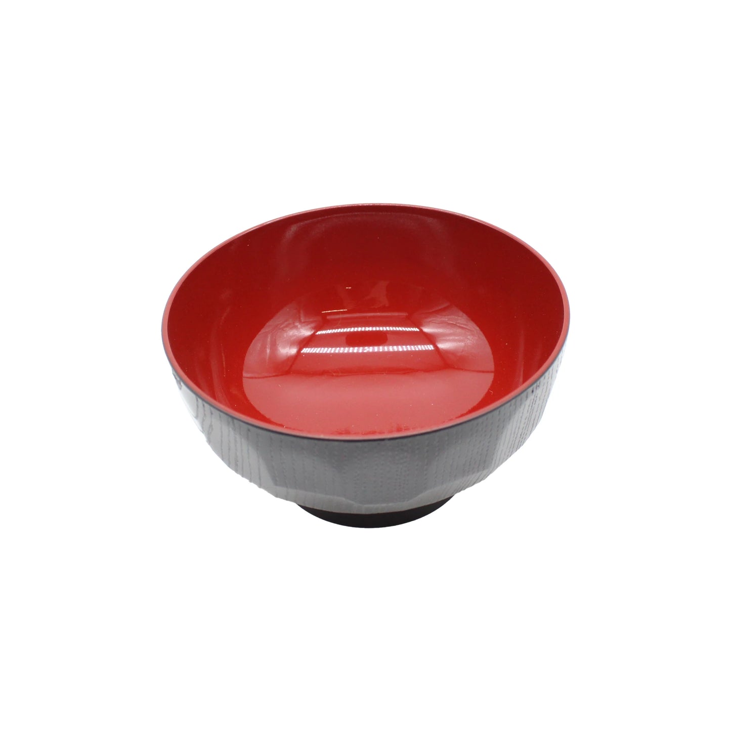 
                  
                    The Miso Bowl - Black and Red features a round shape with a red interior and black exterior, crafted from durable ABS plastic tableware, displayed on a plain white background.
                  
                