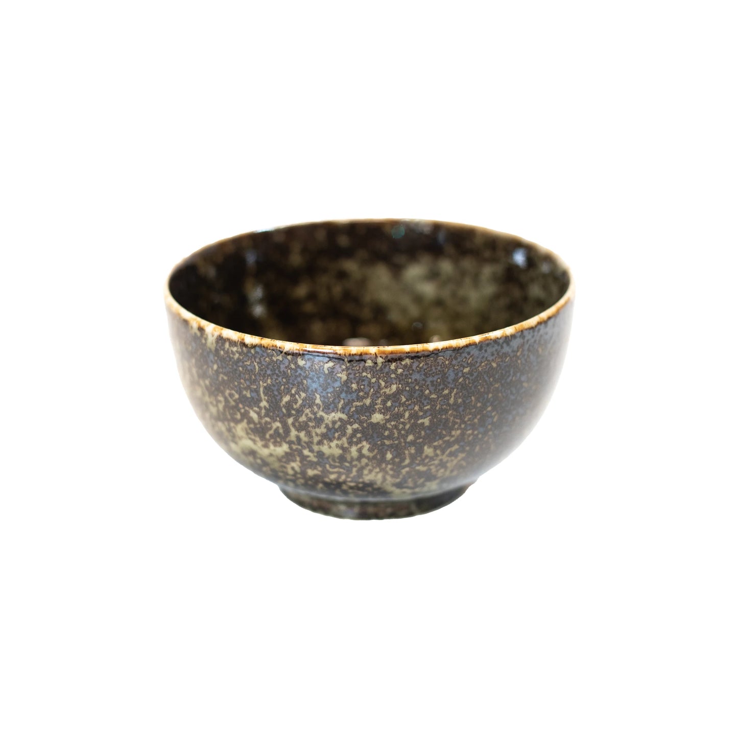 The Miso Bowl - Black & Sage, a handmade ceramic bowl with a dark brown speckled glaze, is perfect for serving miso soup and is shown against a white background.