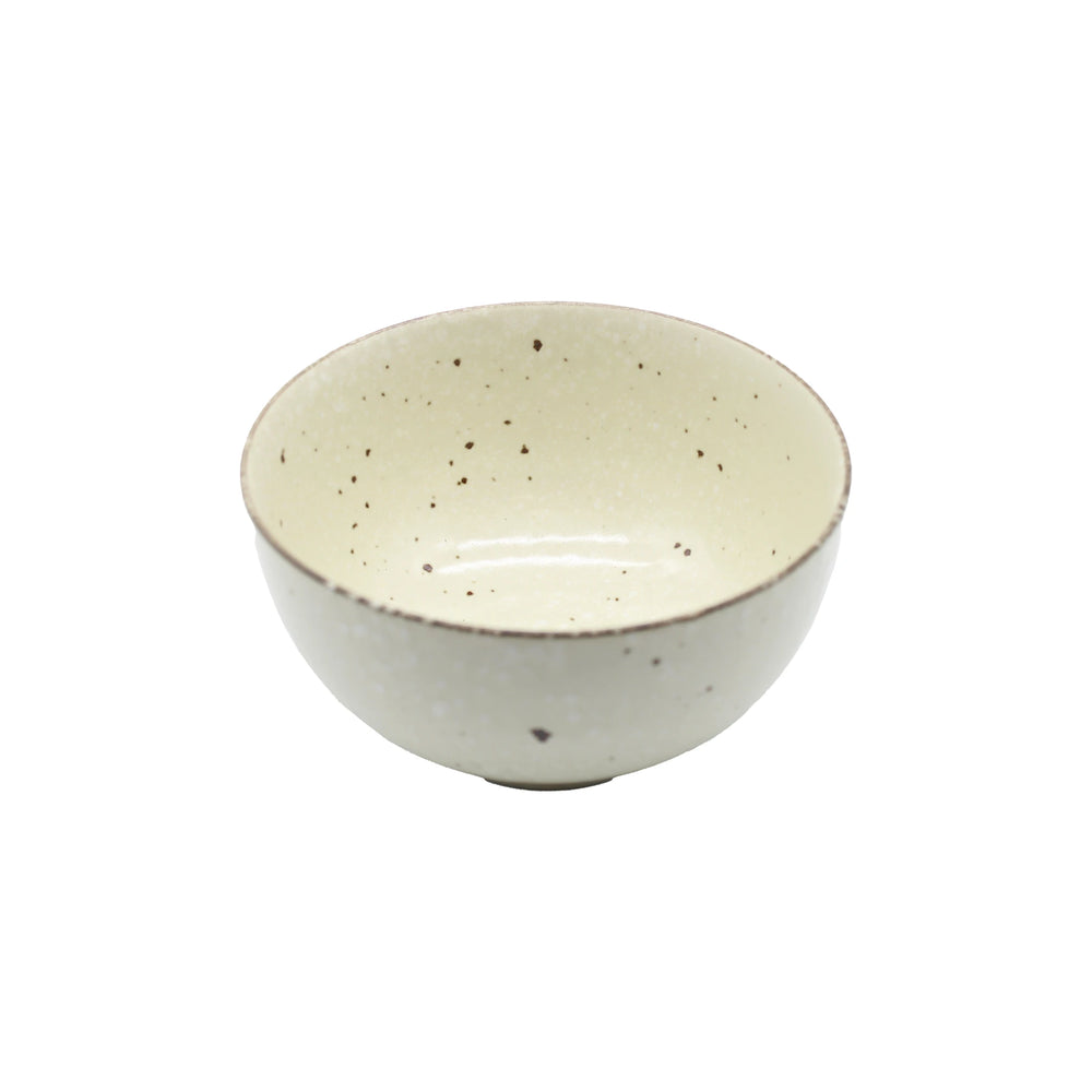 The Miso Bowl - Fleck is a small, round ceramic bowl with cream-colored flecked glaze and a slightly darker rim, inspired by Japanese porcelain, shown on a white background.