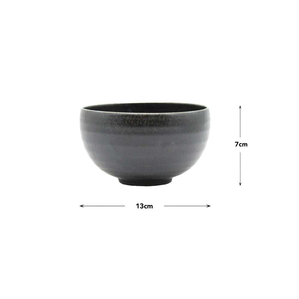 The Miso Bowl - Matt Black, crafted by Taka kiln from Minoyaki porcelain, measures 7 cm high and 13 cm in diameter. It is shown against a white background.