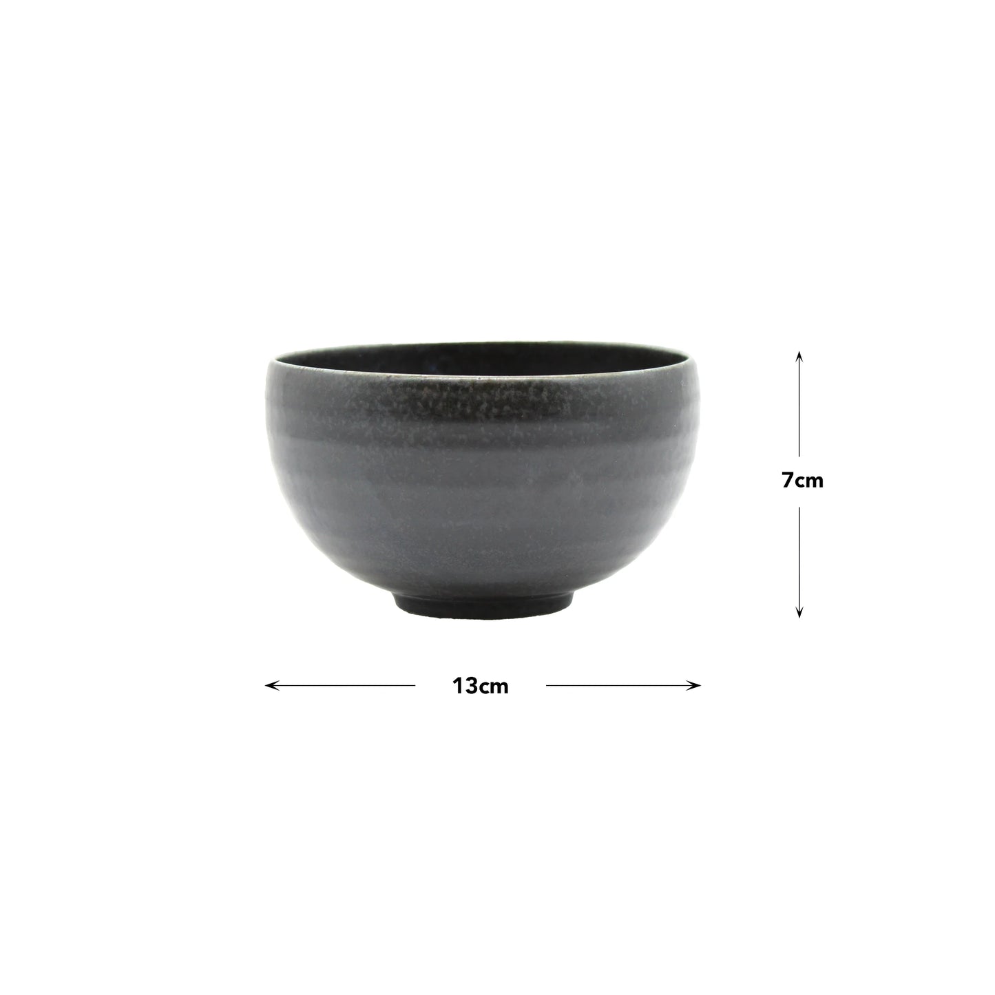 The Miso Bowl - Matt Black, crafted by Taka kiln from Minoyaki porcelain, measures 7 cm high and 13 cm in diameter. It is shown against a white background.