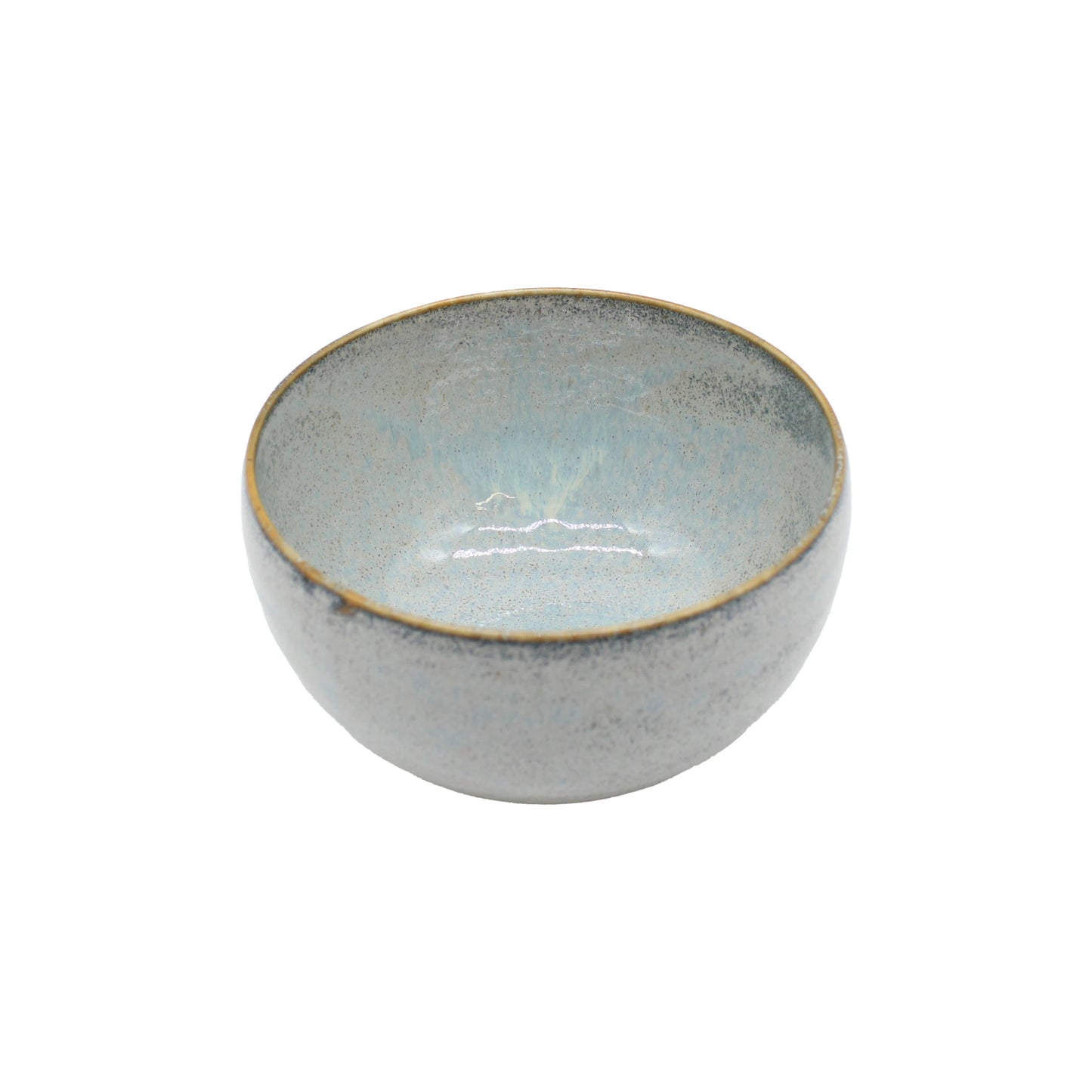 The Miso Bowl - Steel Grey is a round, light blue ceramic bowl featuring a subtle speckled pattern and a steel grey rim, crafted in Japan and shown on a white background.