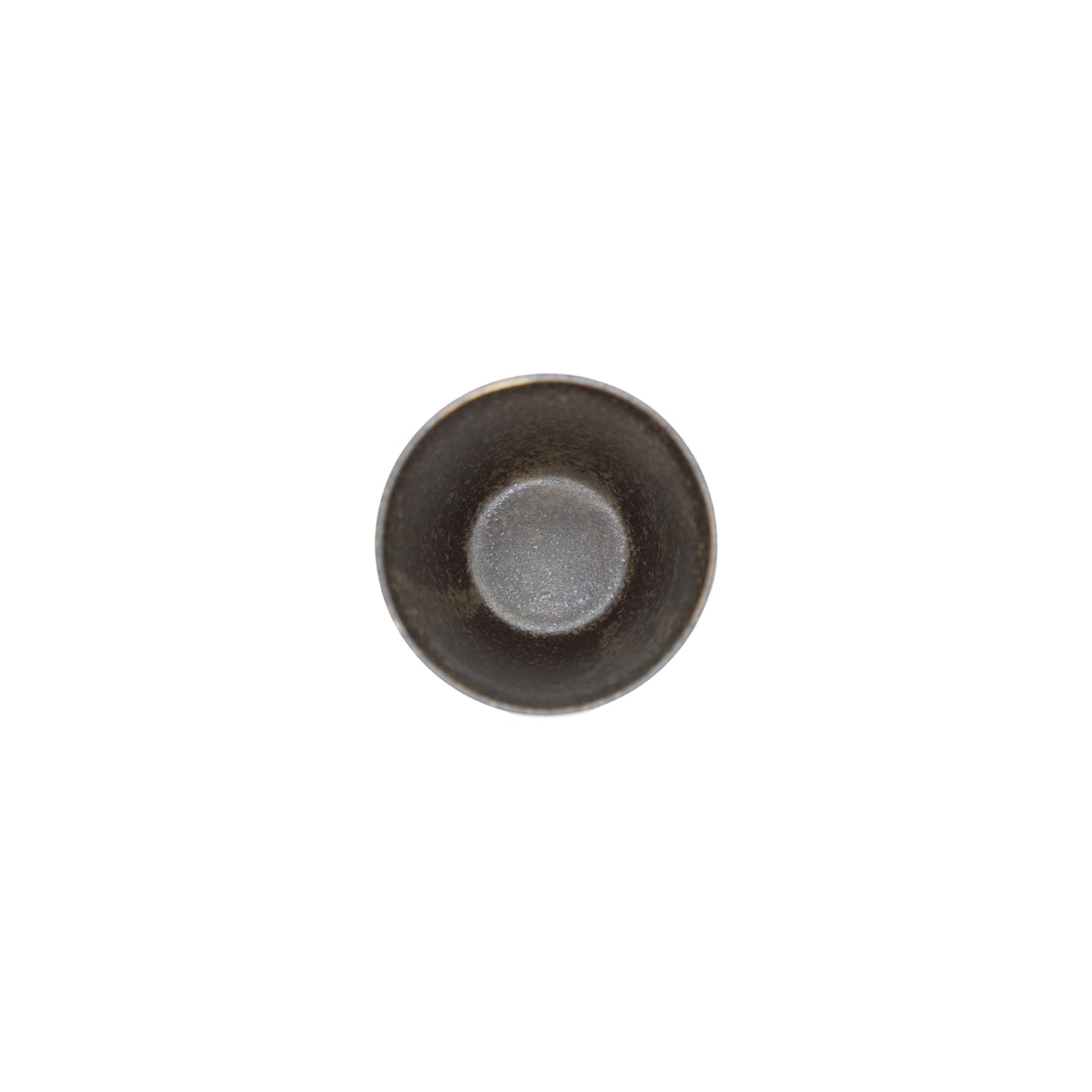 A small, round handmade Minoyaki porcelain Tea Mug - Mocha is viewed from above against a plain white background.