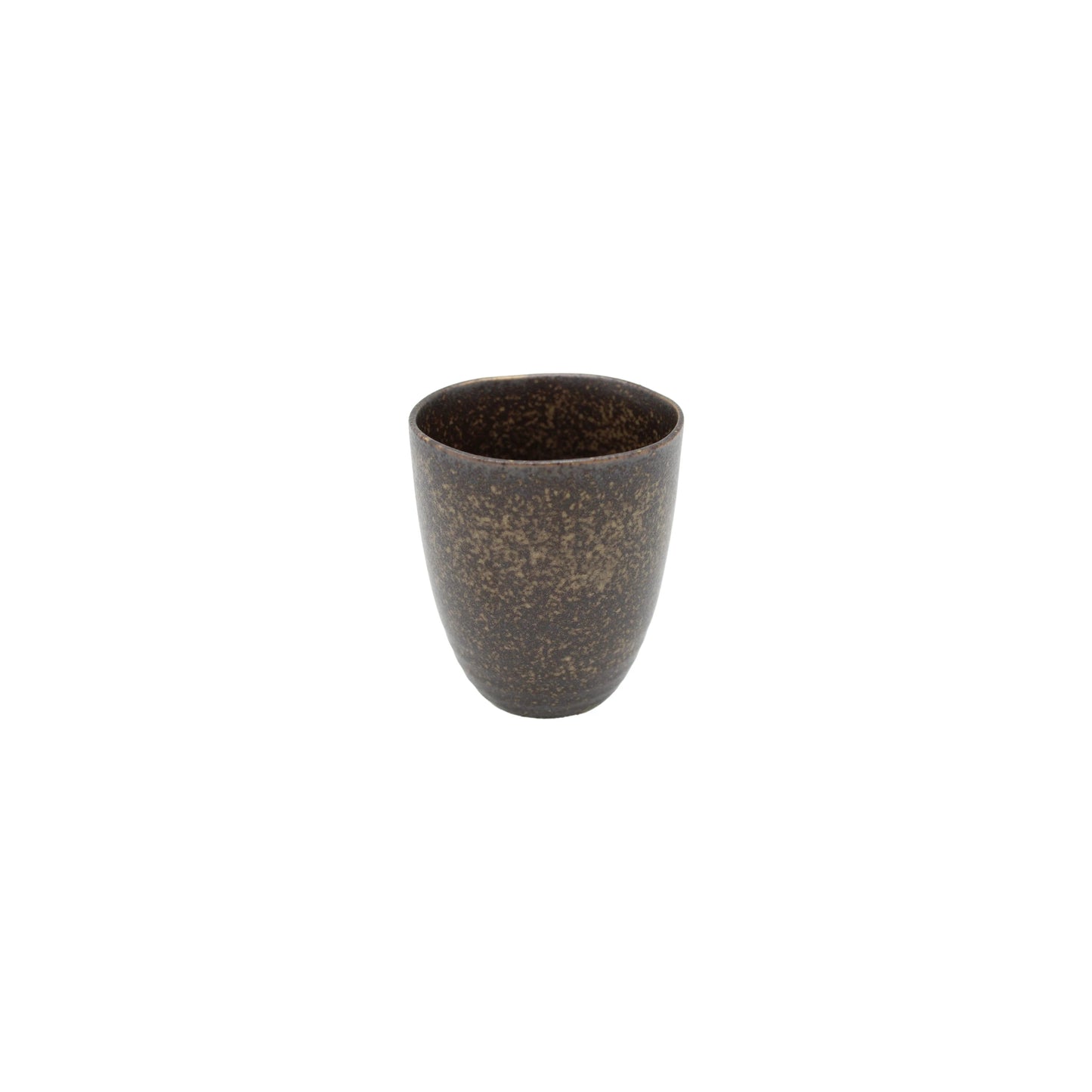 The Tea Mug - Mocha is a small, handmade ceramic mug in dark brown with a speckled texture, shown on a plain white background.
