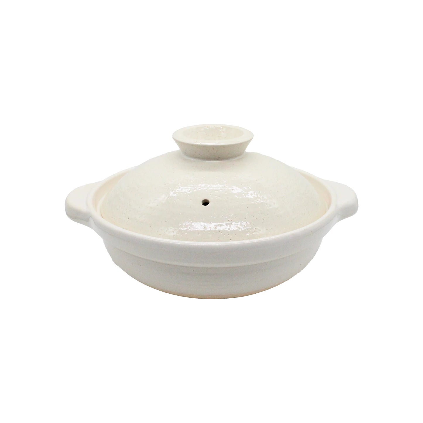 
                  
                    The Iga Clay Cooking Pots - White Glaze feature two side handles, a vented lid, and are ideal for Japanese hotpot—shown in white ceramic against a plain backdrop.
                  
                