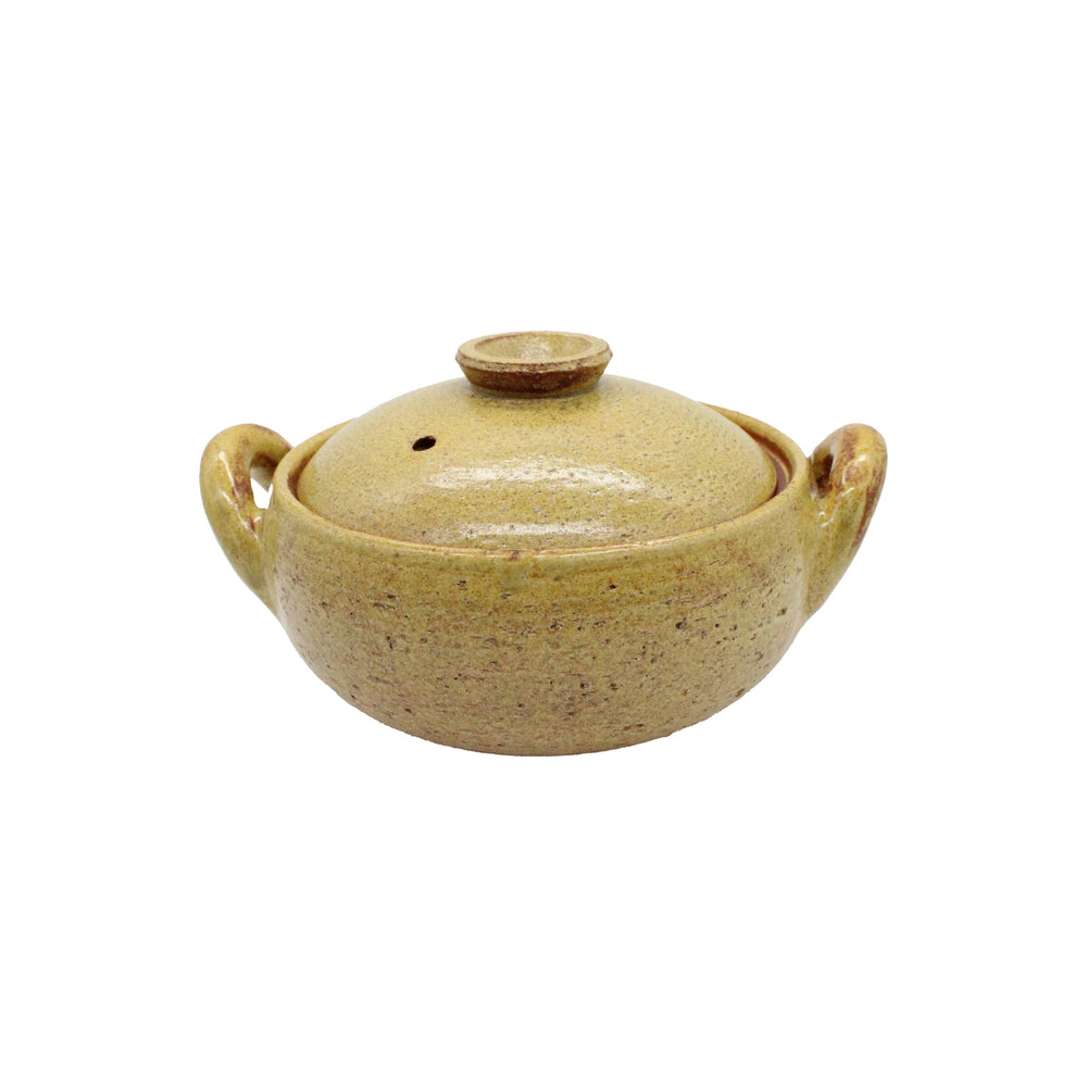 
                  
                    A beige handcrafted Miso Soup Pot with a lid and two side handles is displayed against a plain white background.
                  
                