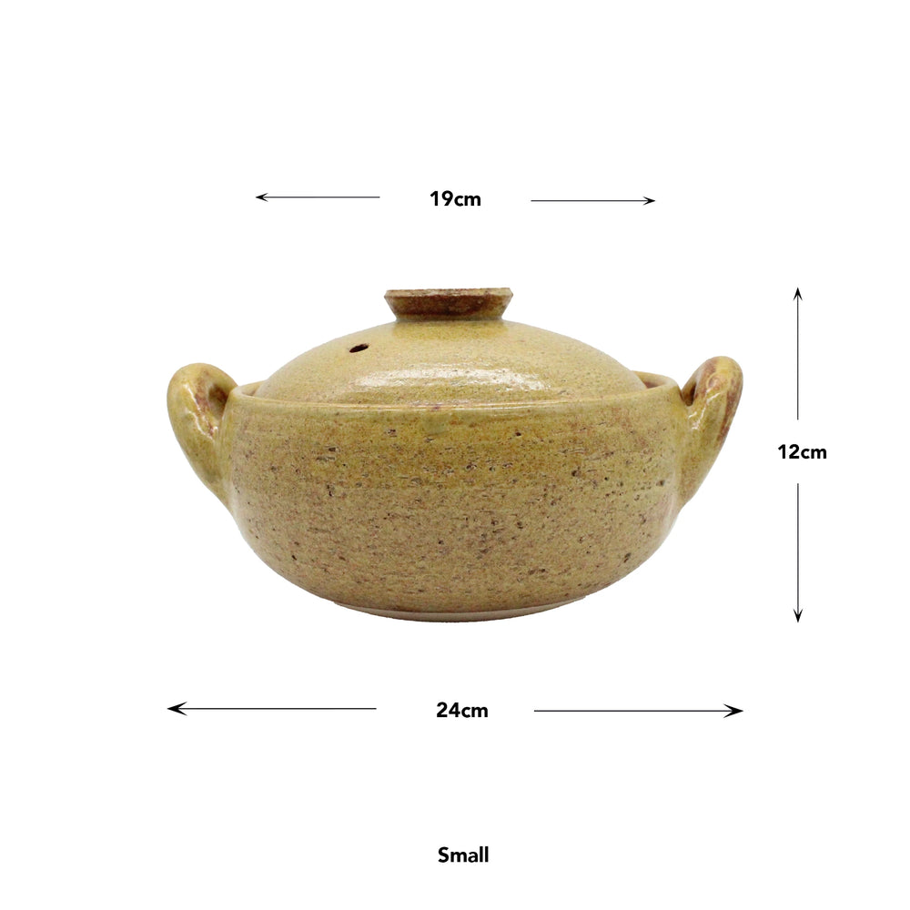 
                  
                    The Miso Soup Pot is a small, round handcrafted donabe with handles and lid, measuring 24 cm wide, 19 cm deep, and 12 cm high—ideal for preparing authentic Japanese home-cooked meals.
                  
                