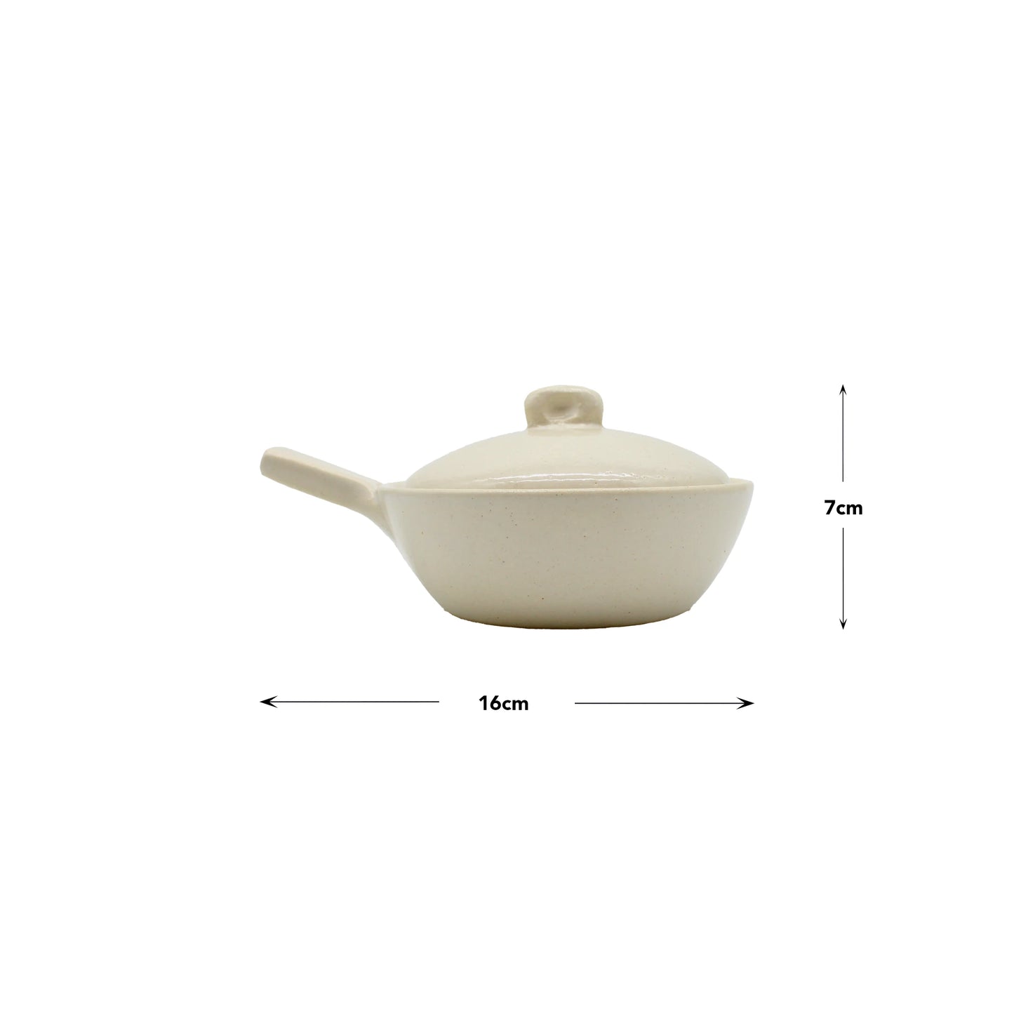 Mini Baking Dish – White, a 16 cm wide and 7 cm tall ceramic saucepan with lid, pictured from the side against a plain background—this versatile piece also serves perfectly as an individual oven dish or Japanese mini baking dish.