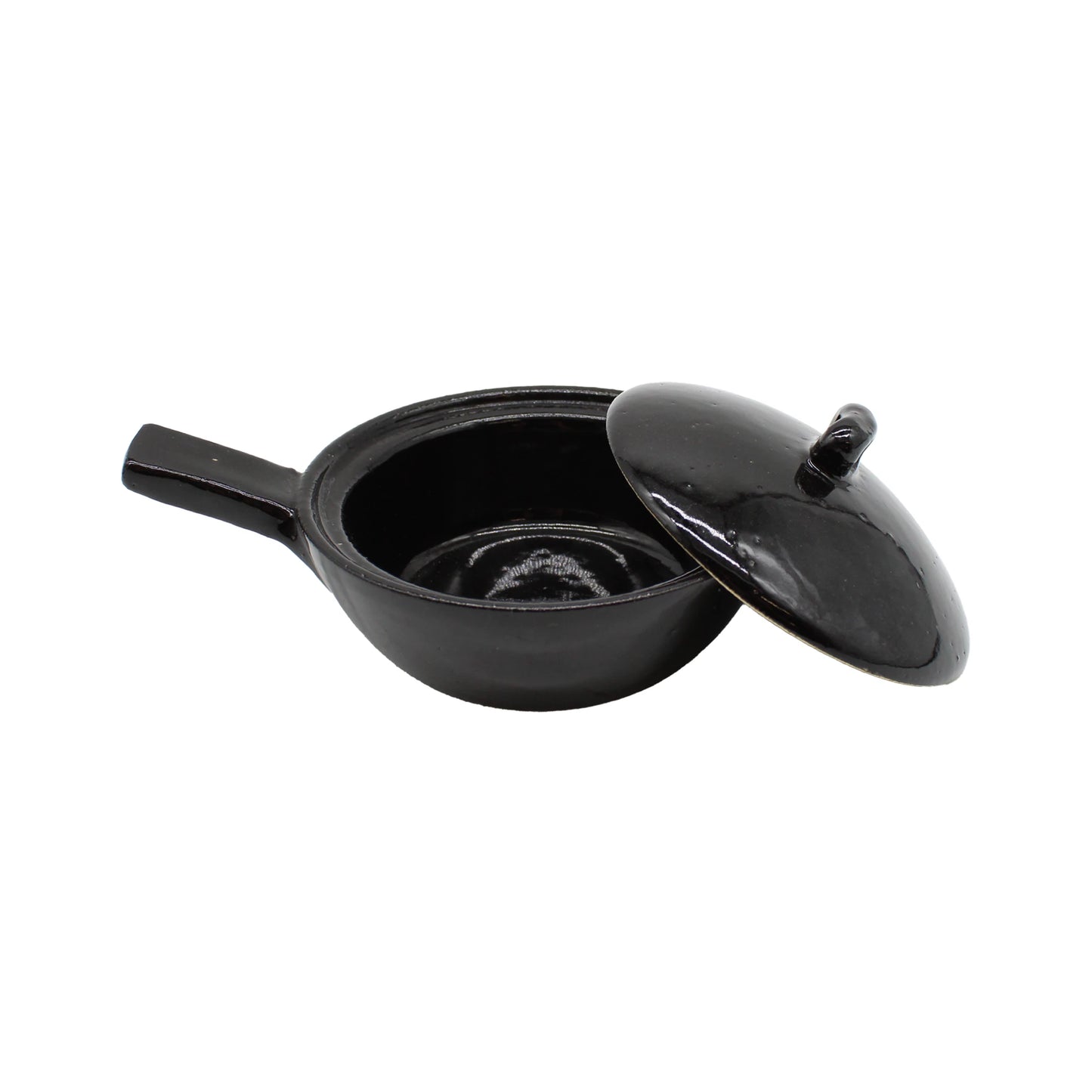
                  
                    Mini Baking Dish - Black with a handle and partially open matching lid, displayed on a white background. Perfect for preparing individual servings or presenting dishes straight from the oven in style.
                  
                