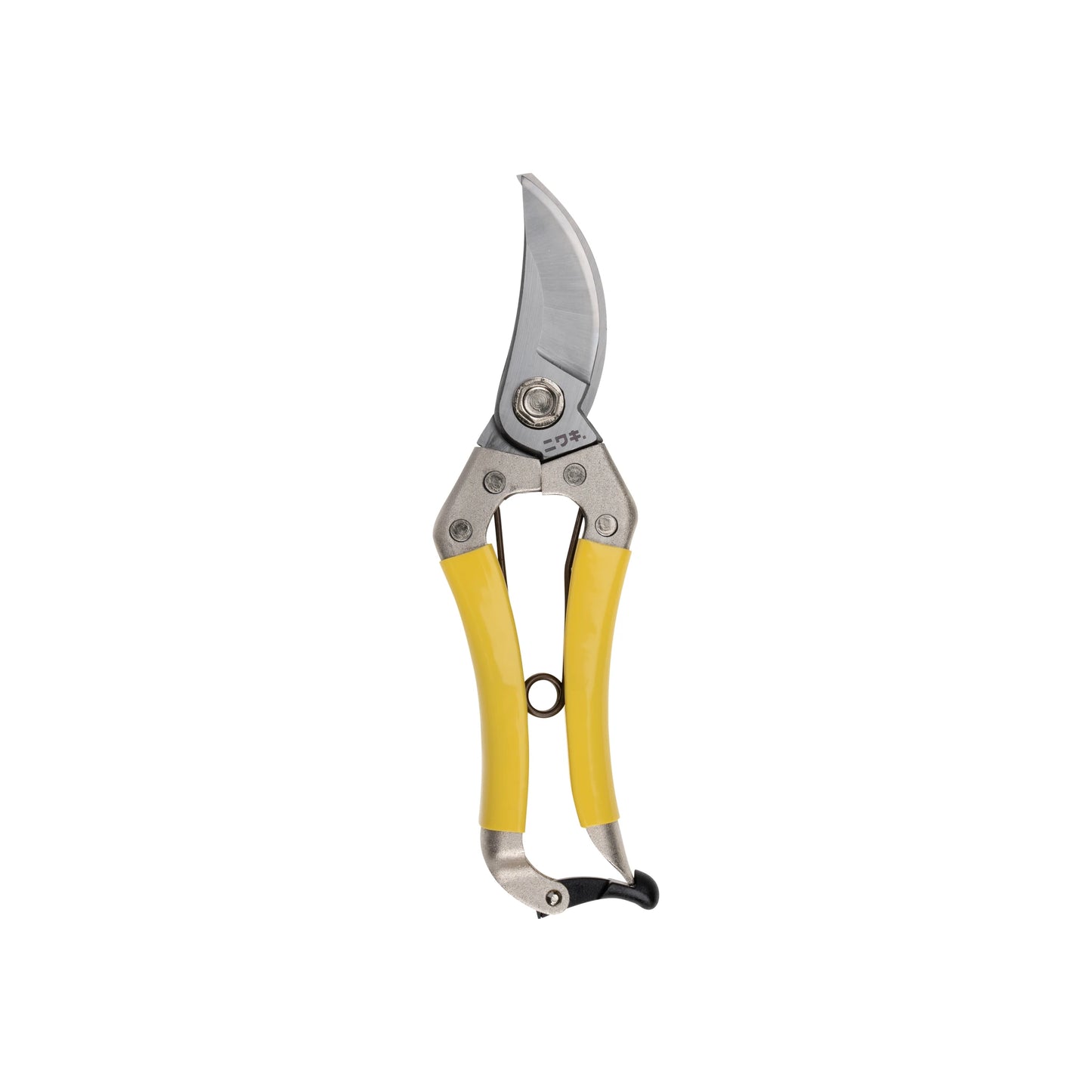 A pair of Niwaki Daikiba Secateurs with yellow handles and a curved silver SLD carbon steel blade, shown on a white background.