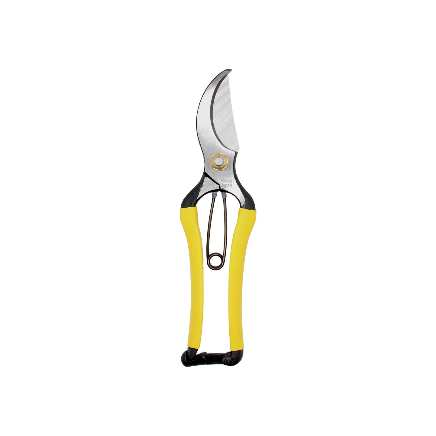 
                  
                    The Niwaki Higurashi GR Secateurs feature yellow and black handles and sharp carbon steel blades, pictured against a white background.
                  
                