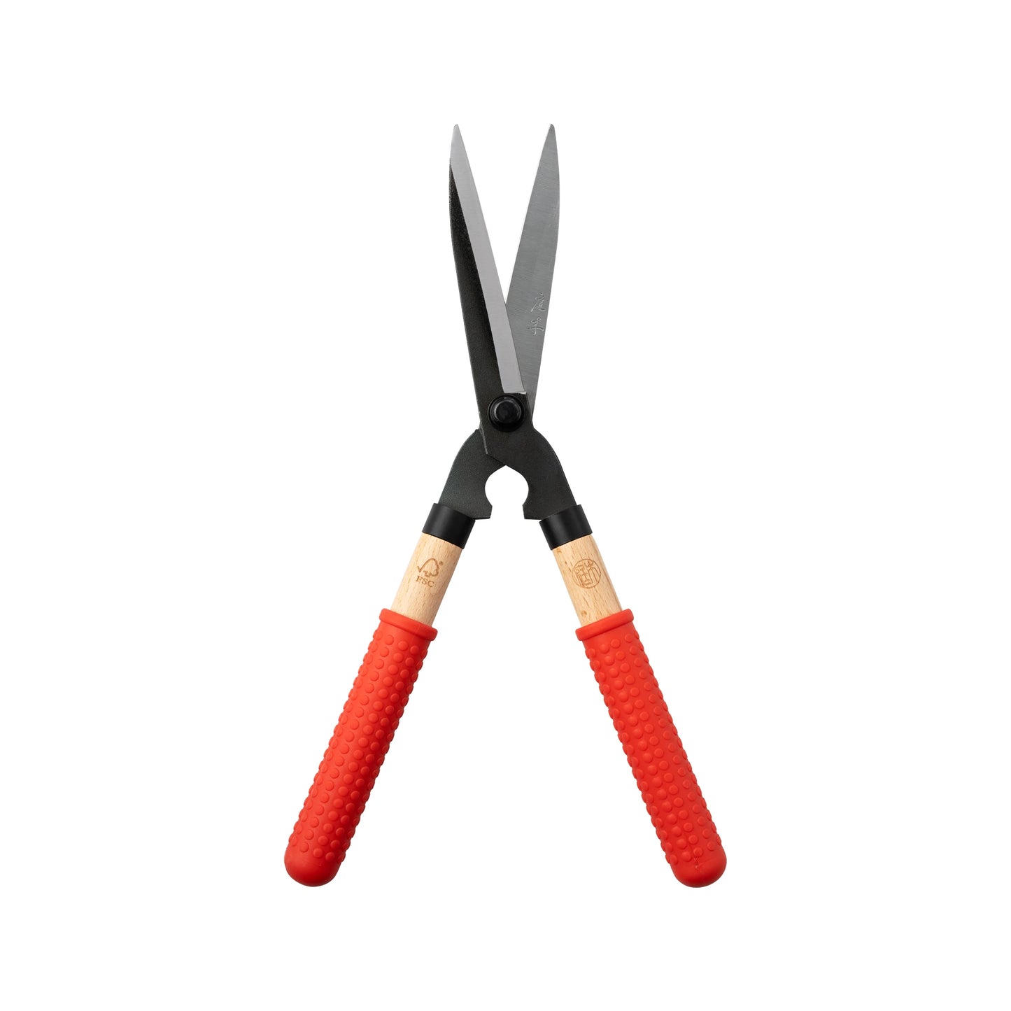 The Niwaki Mini Garden Shears feature wooden handles with red textured grips and black metal blades. Shown on a white background, these shears are an essential addition to your garden tools collection.
