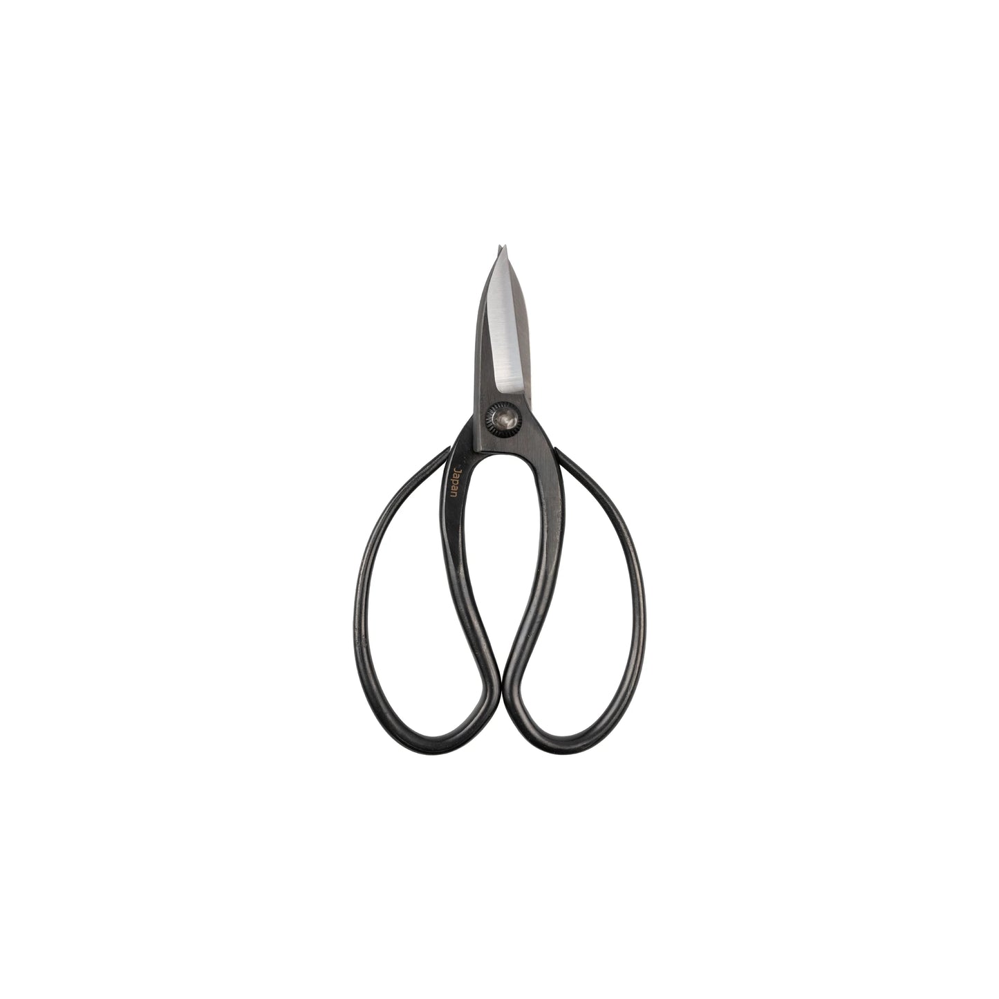 
                  
                    The Niwaki Sentei Garden Scissors are black metal bonsai scissors with rounded handles and short, sharp blades, ideal for precision pruning, shown against a white background.
                  
                