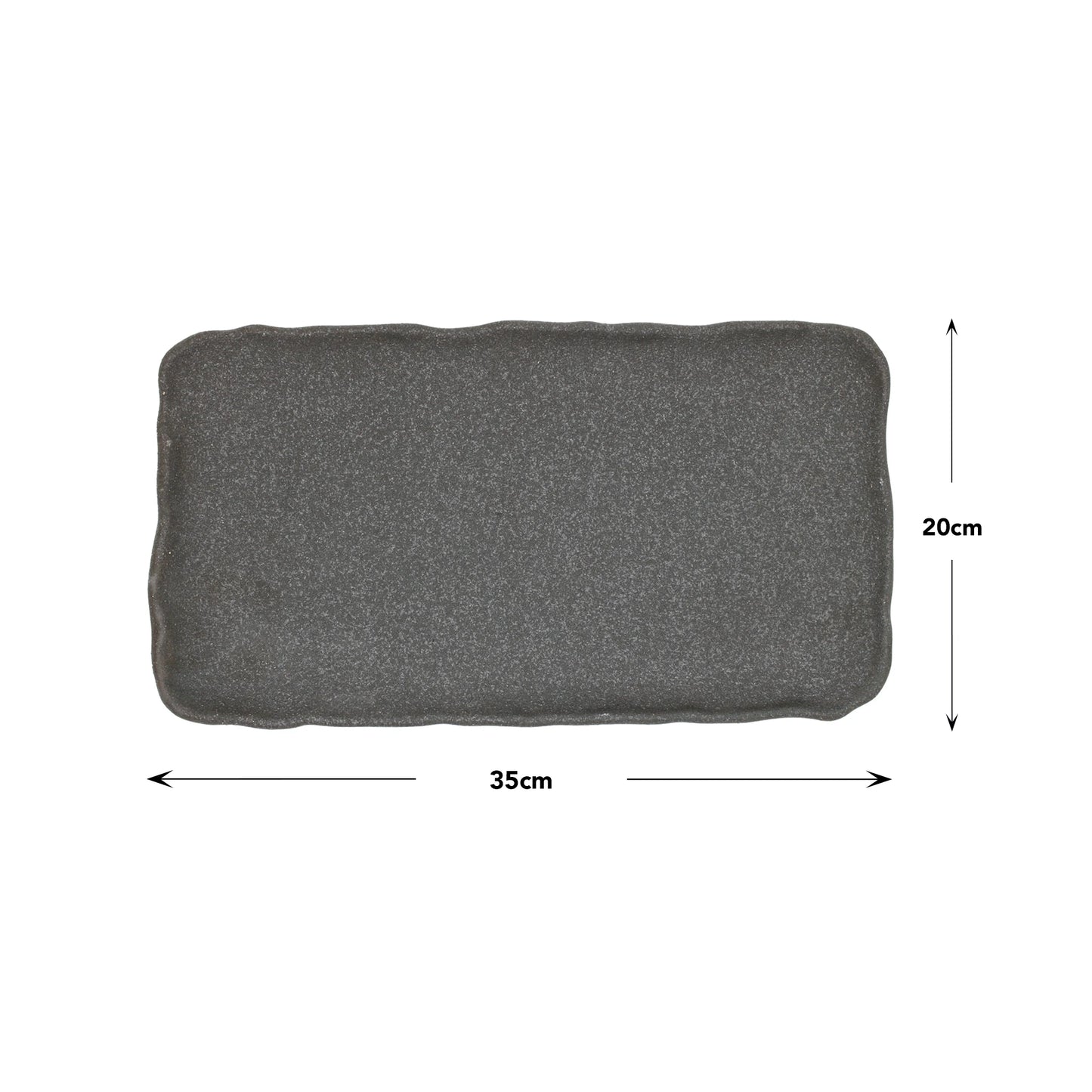 Stone Black Textured Rectangular Platter, inspired by Japanese craftsmanship, features a textured surface and measures 35 cm long by 20 cm wide.
