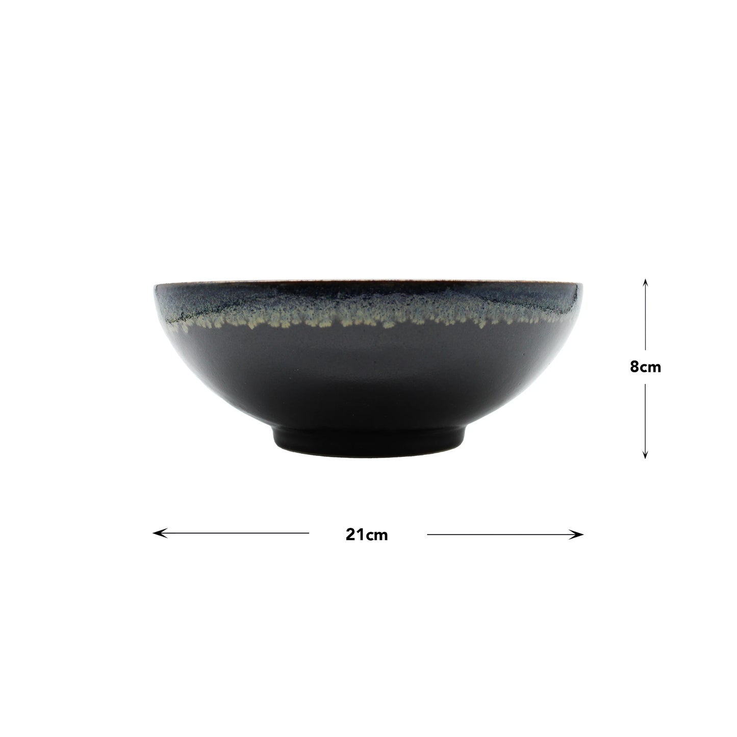 
                  
                    The Ramen Bowl - Black Cascade is a black ceramic bowl with a blue and beige rim, measuring 21 cm in diameter and 8 cm high, inspired by Japanese ceramics.
                  
                