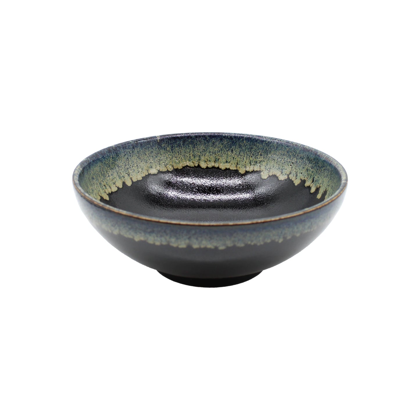 The Ramen Bowl - Black Cascade features a dark, glossy finish with a blue-green rim and slightly flared edge, making it perfect for serving your favorite Japanese noodles.