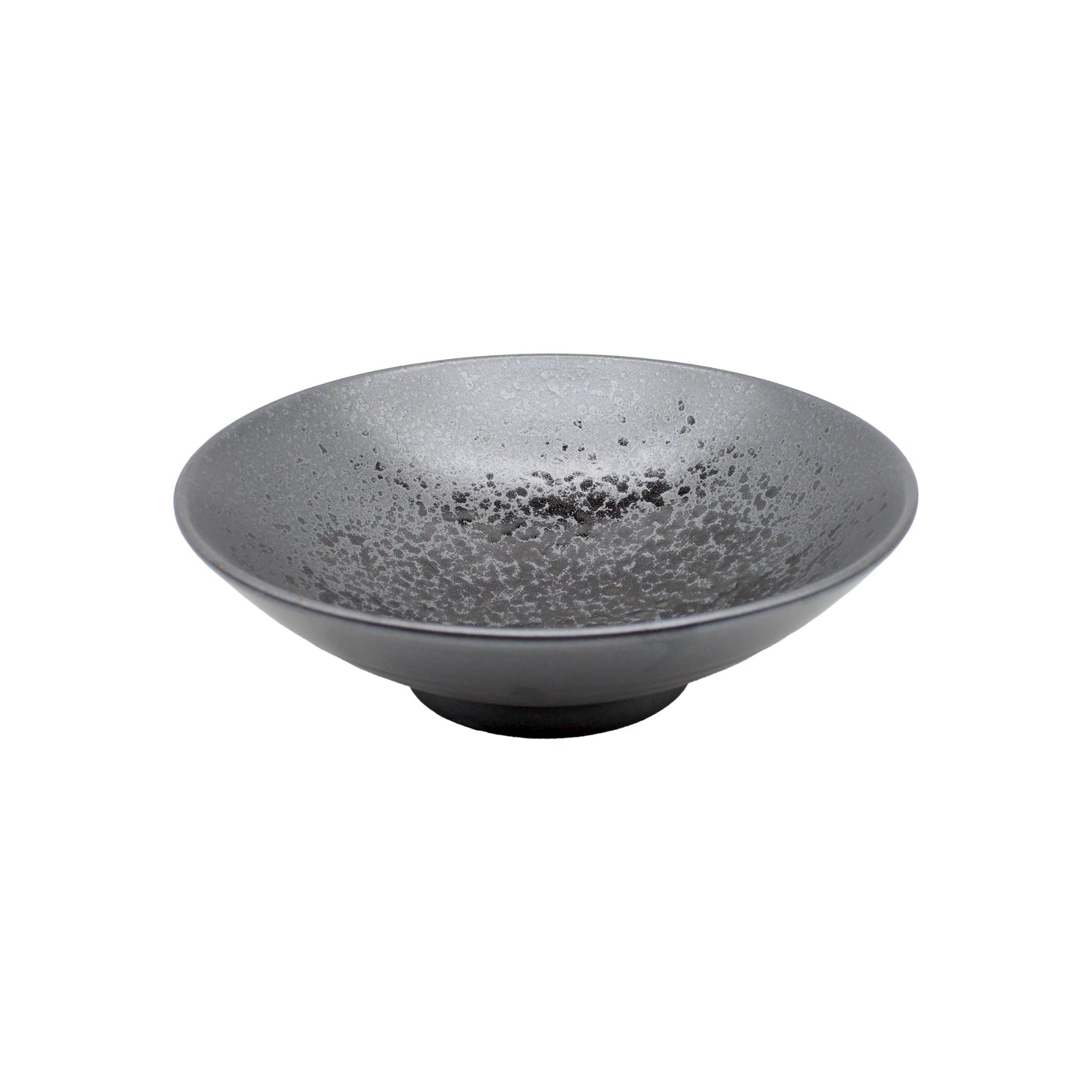 The Ramen Bowl - Black Pearl is a shallow, round Minoyaki porcelain bowl in dark gray with a textured, speckled surface, ideal for ramen and shown on a white background.
