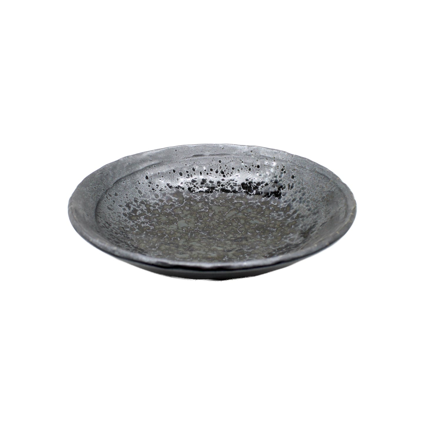 The Ramen Bowl - Black Pearl is a round, shallow bowl made from black Minoyaki porcelain, featuring a textured uneven surface and a slightly raised rim. It is shown photographed against a white background.