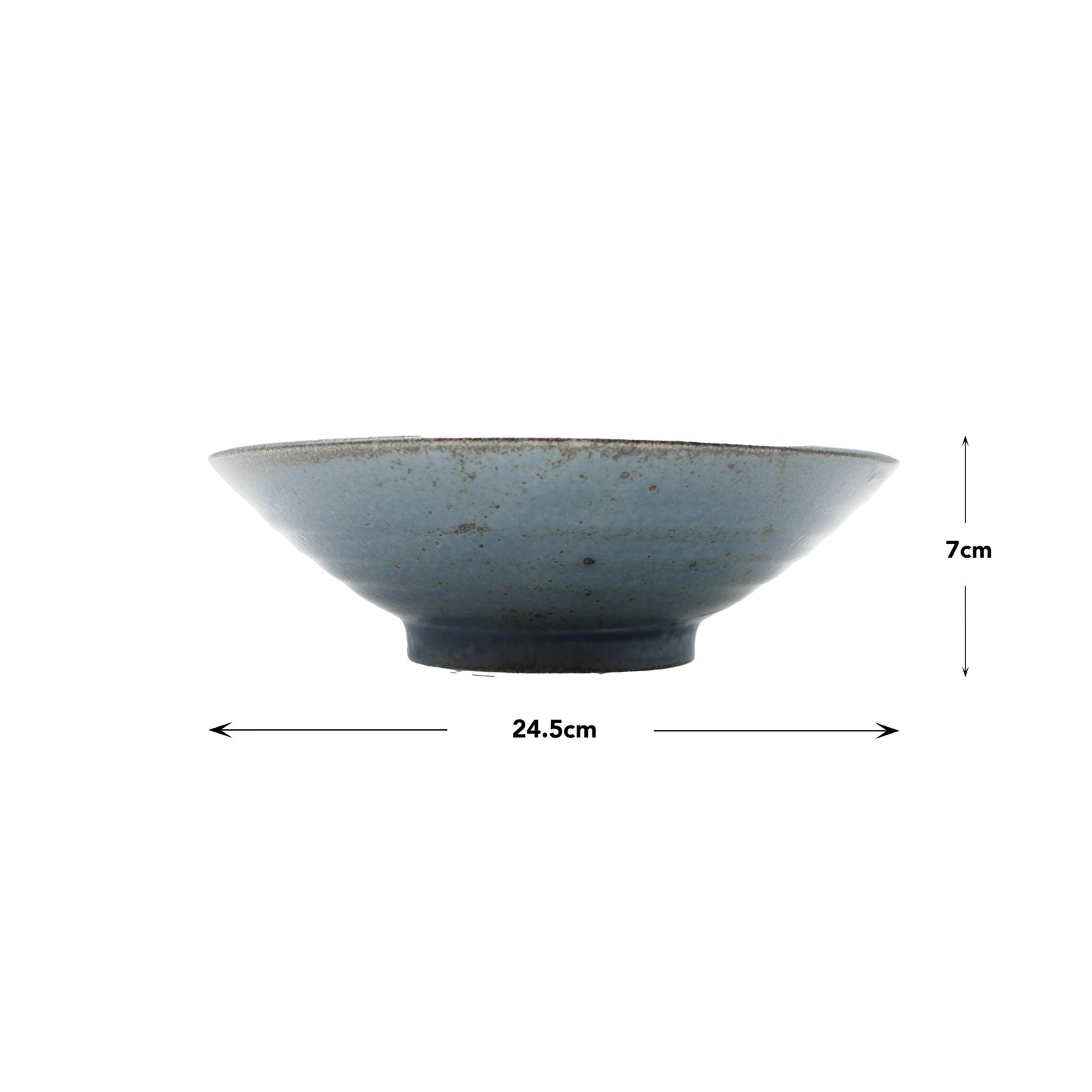 The Ramen Bowl - Blue Etched Lines is a handmade Minoyaki porcelain bowl with a blue-gray glaze, measuring 24.5 cm in diameter and 7 cm high, displayed on a white background.